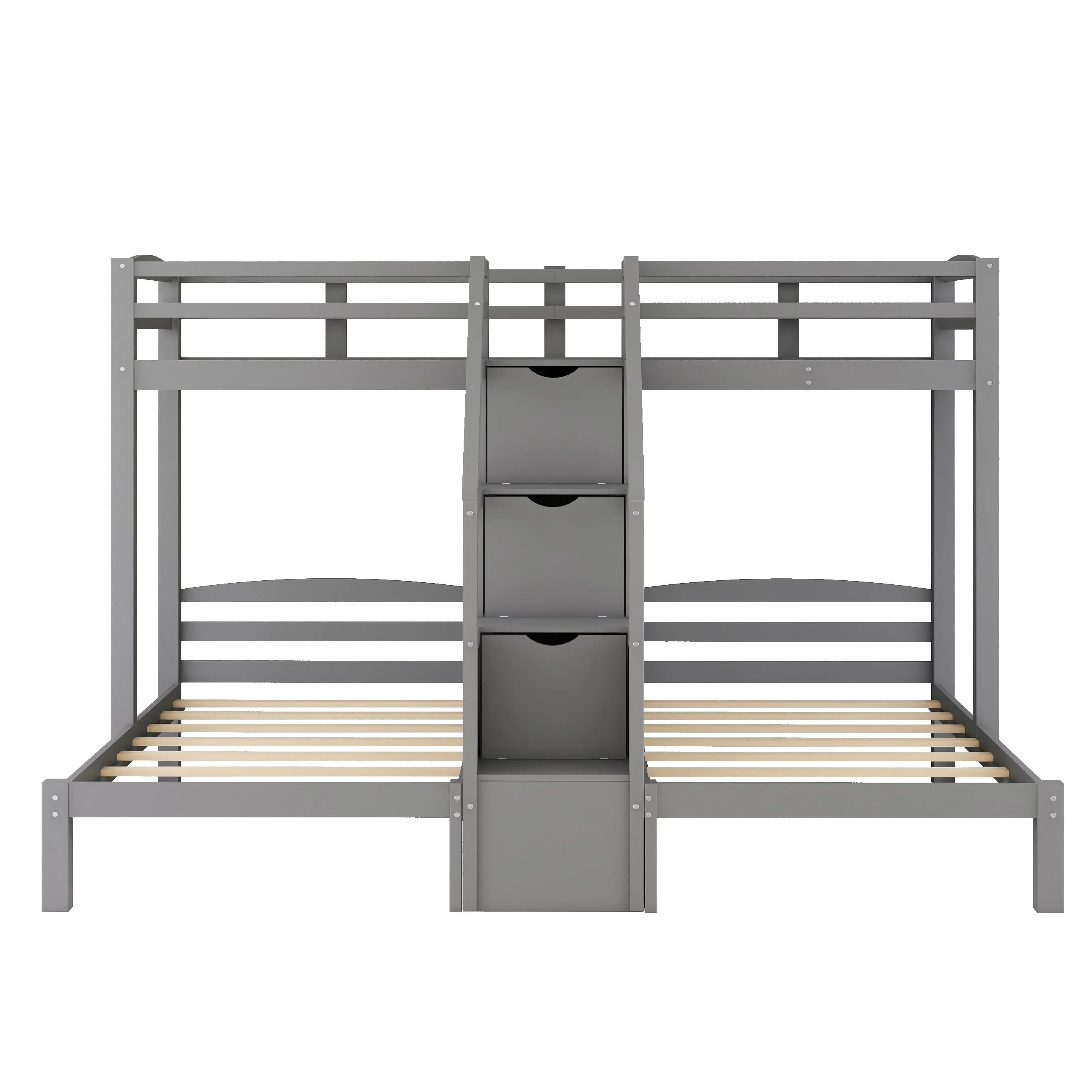 EUROCO Twin over Twin & Twin Bunk Bed with Staircase and Drawers for Kids Bedroom, 3-in-1 Bunk for More Kids, Storage Staircase, Gray