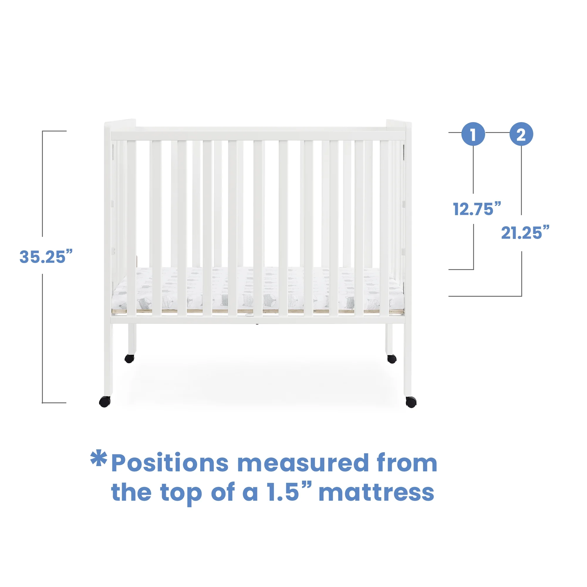 Delta Children Lee Portable Folding Mini Crib with 1.5-Inch Mattress - Greenguard Gold Certified, Bianca White