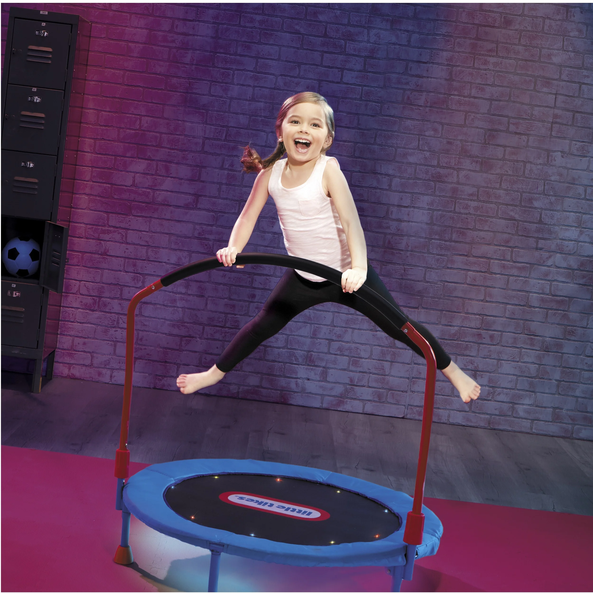 Little Tikes Light Up Easy Store 3-Foot Trampoline, with Hand Rail, Blue