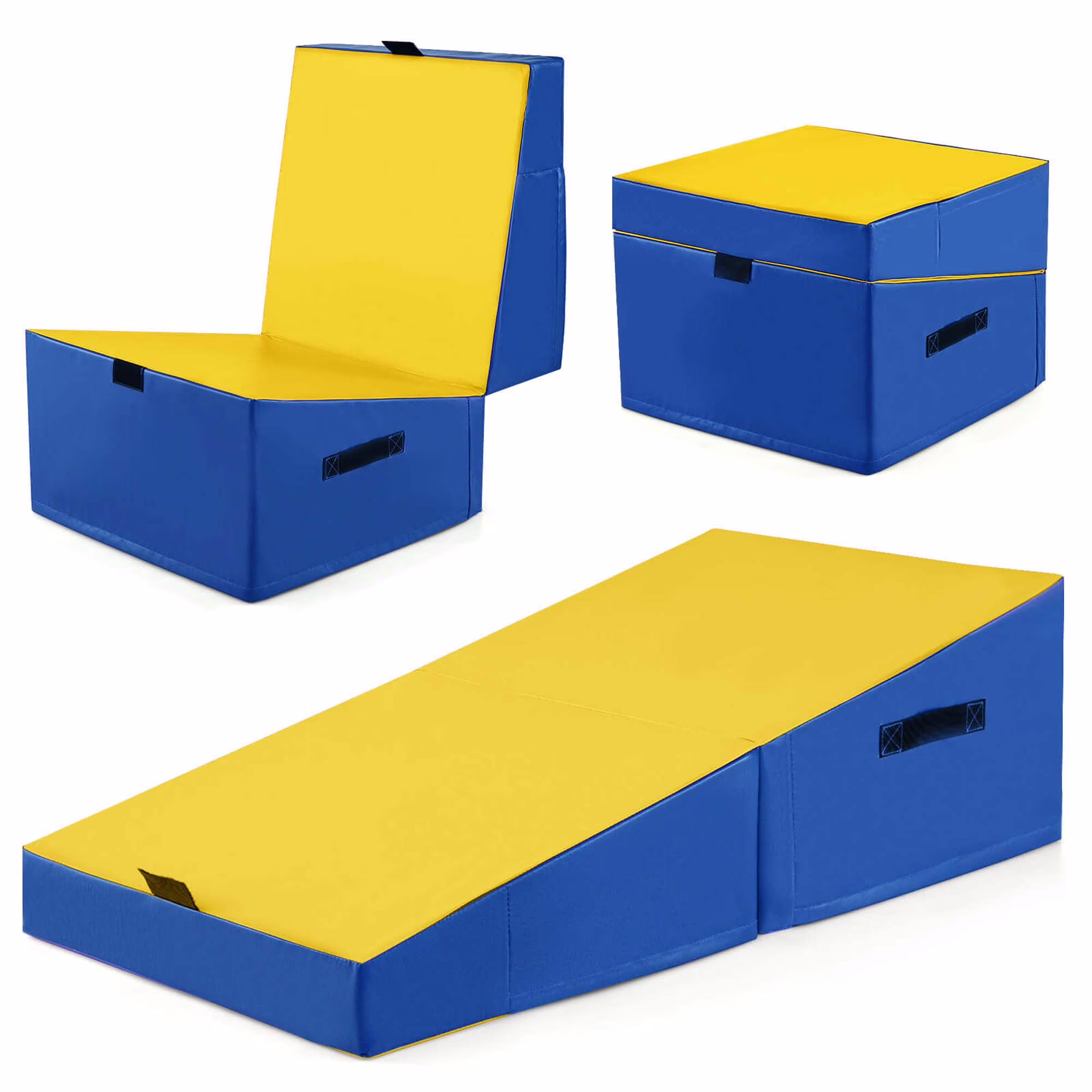 Costway Gymnastics Tumbling Mat Folding Incline Yoga Mat with Non-slip PVC Leather Pink