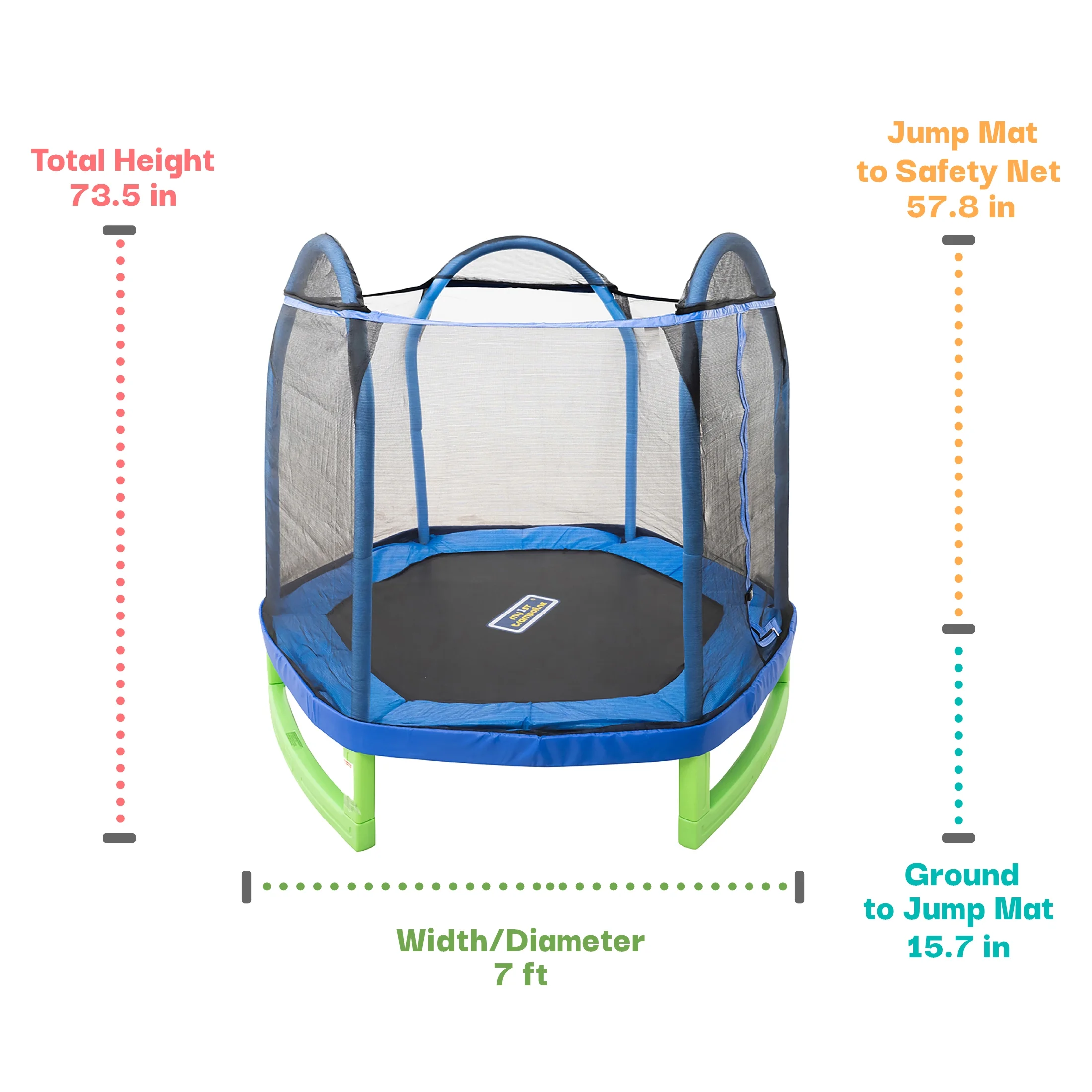 Sportspower 7' My 1st Trampoline for Kids 3-10 with Safety Enclosure Blue and Green