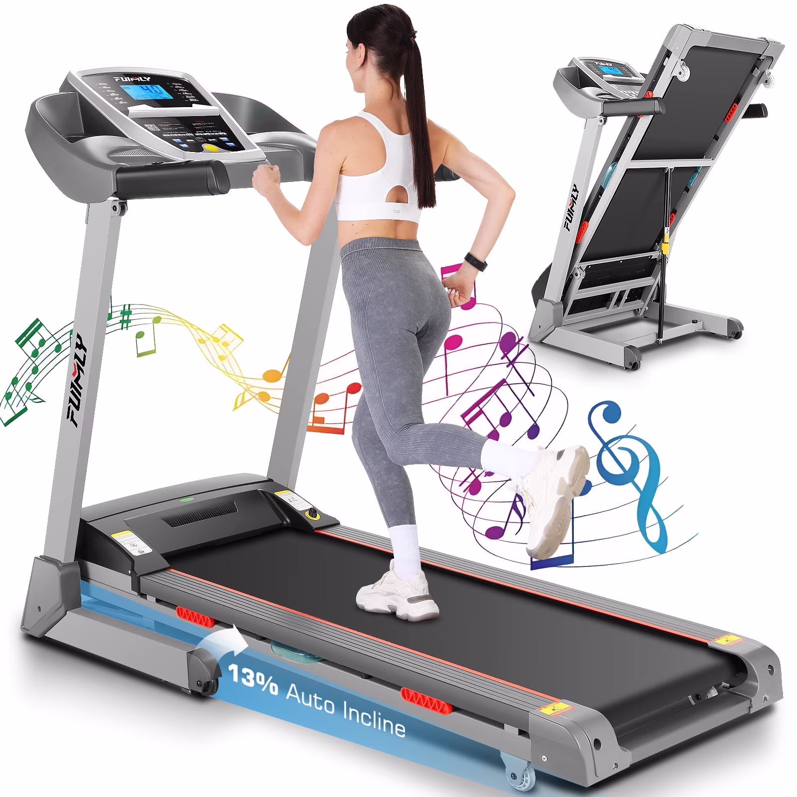 ANCHEER Folding Treadmill with 15% Auto Incline,3.25HP Ultra-silent Motor, Speed Range of 0.6~10MPH,300lb Capacity, APP & Bluetooth Speakers,Treadmills for Home Running and Walking