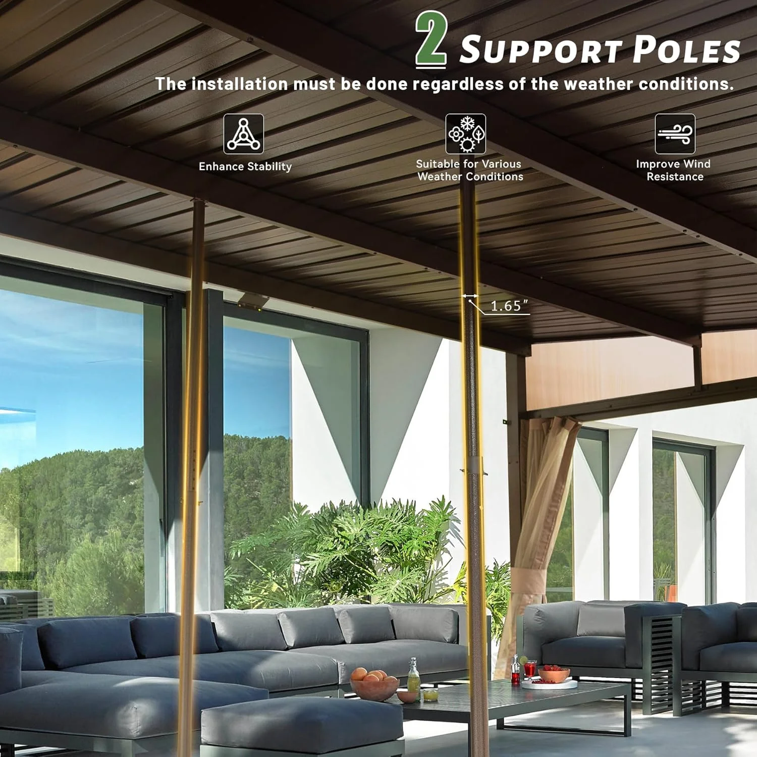 Domi Outdoor Living 10' x 12' Hardtop Lean-to Gazebo, Wall-Mounted with Galvanized Steel Roof Wall Pergola with Aluminum Frame, Curtains and Netting, for Patio, Deck, Garden, Backyard