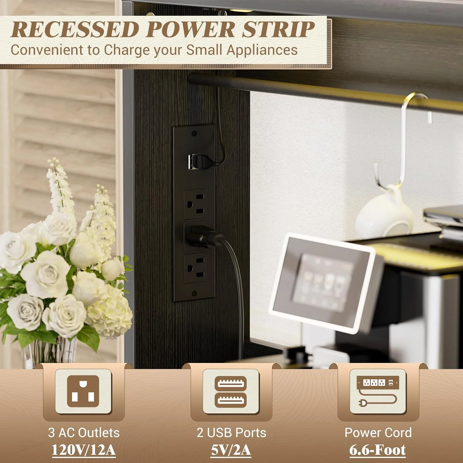 Homieasy Farmhouse Coffee Bar Cabinet with Charging Station, LED Lighting, Adjustable Shelves & Rustic Sliding Barn Door Design for Kitchen, Dining, or Living Room, Black Oak