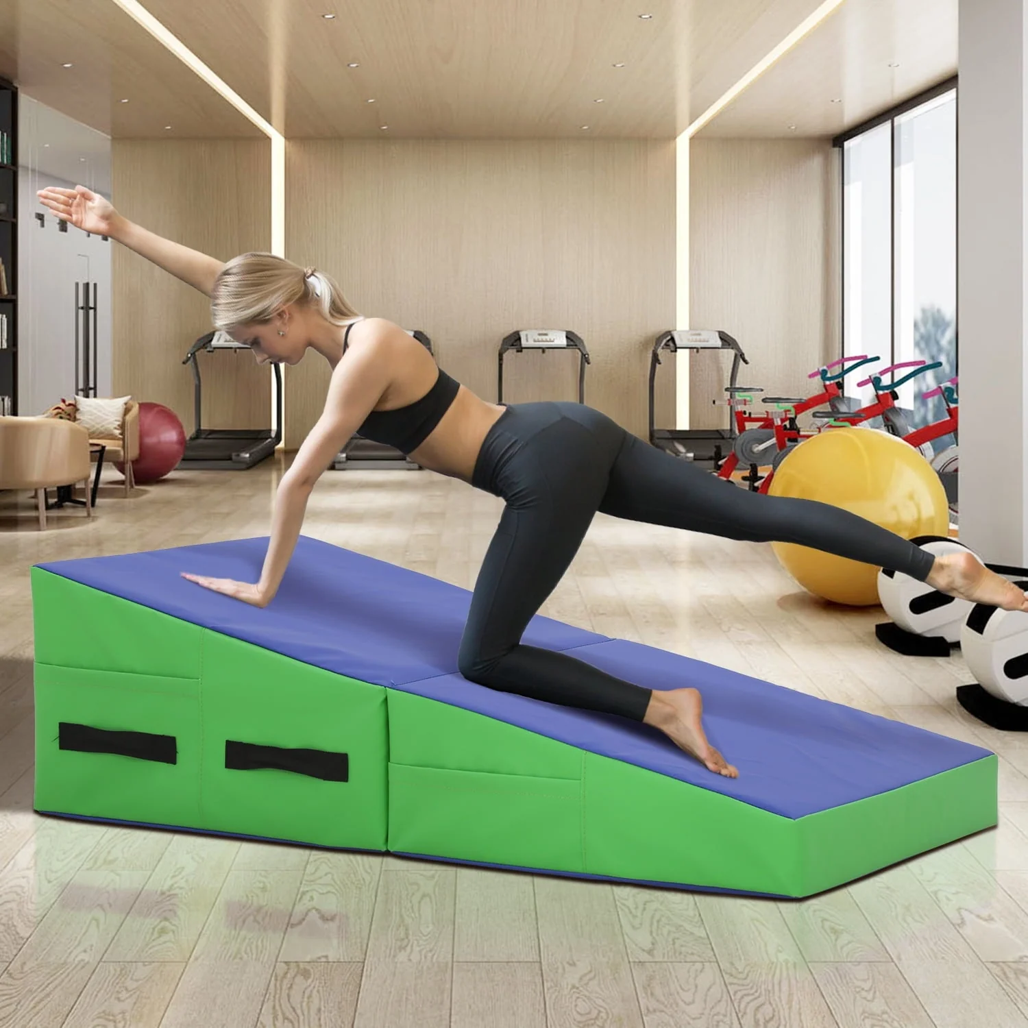 Dkeli Incline Gymnastics Mat Tumbling Mat Home Gym Mat 48''x24'' Non-slip PVC Surface, Blue