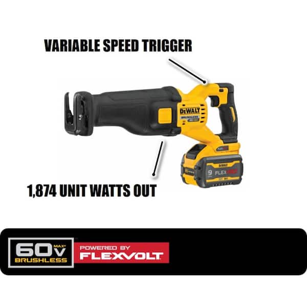 FLEXVOLT 60V MAX Cordless Brushless Reciprocating Saw with (1) FLEXVOLT 9.0Ah Battery
