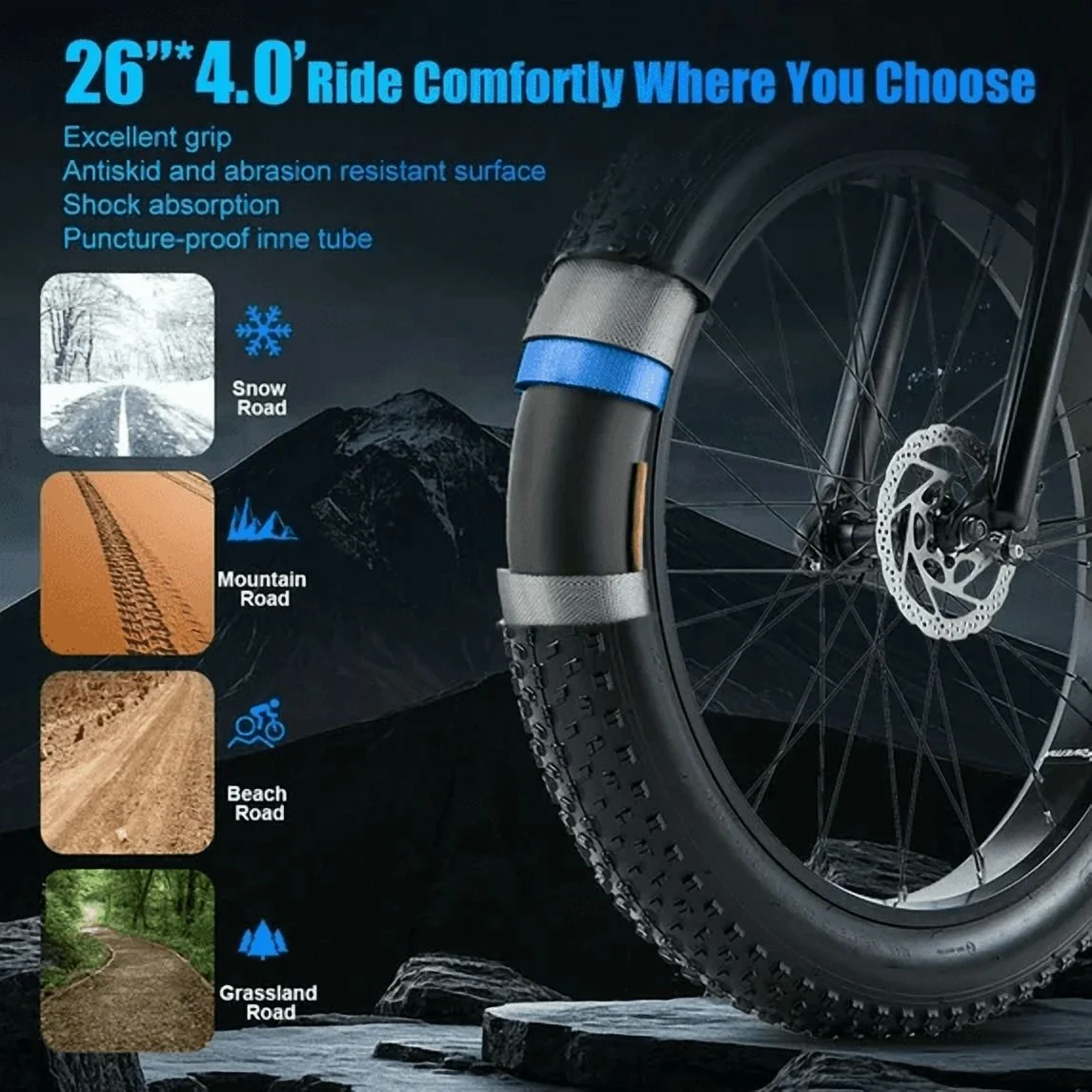 Dual Motors AWD 2000W Electric Bike for Adult 26'', UL2849 48V 30AH Removable Battery E-mountain bike 4.0 Fat Tire up to 35MPH&120Miles Long Range Off-road Ebike Beach Dual Hydraulic&Brakes E-Bicycle