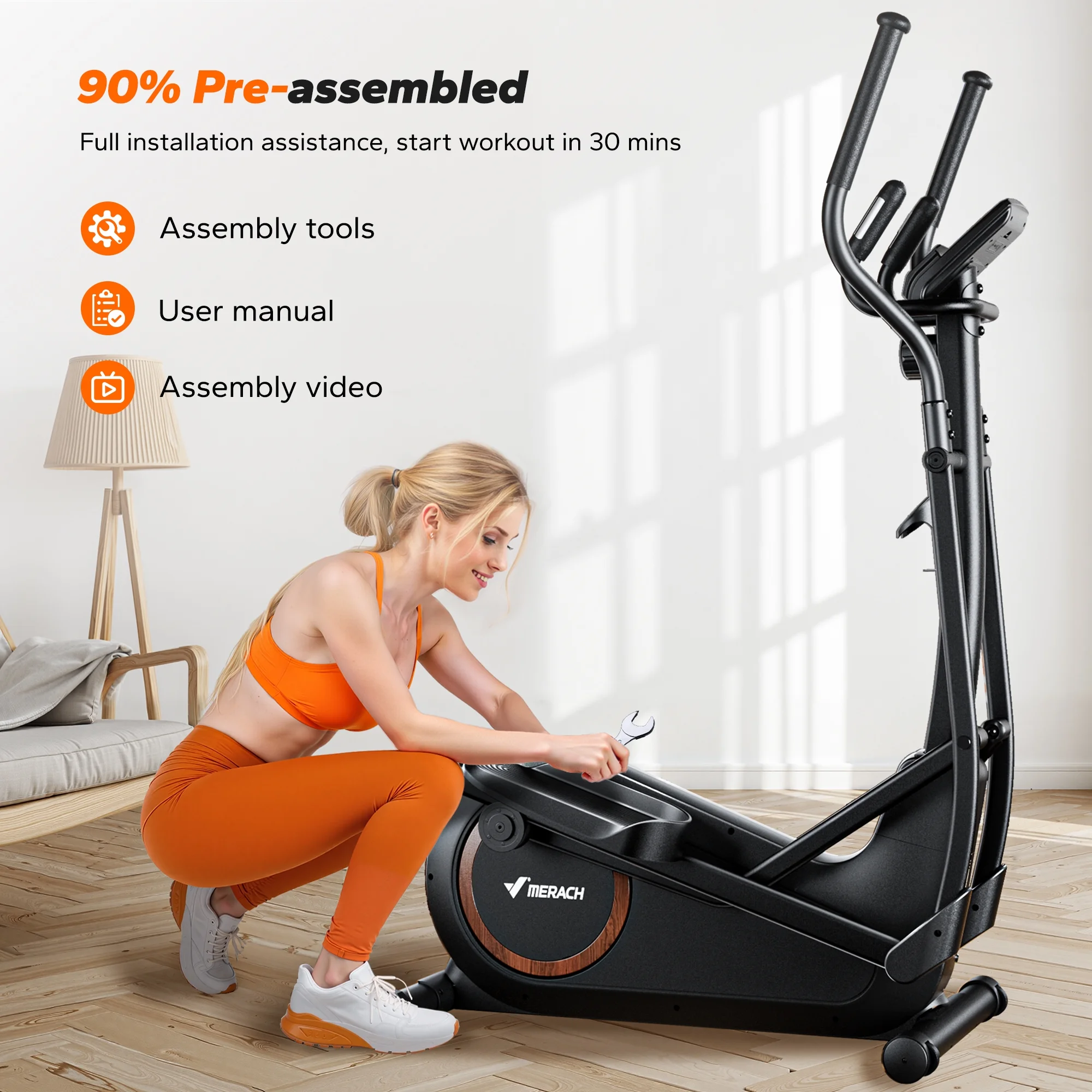 MERACH Elliptical Exercise Machine, 16 Levels Magnetic Drive, Quiet Home Cardio Fitness Equipment with 16.5