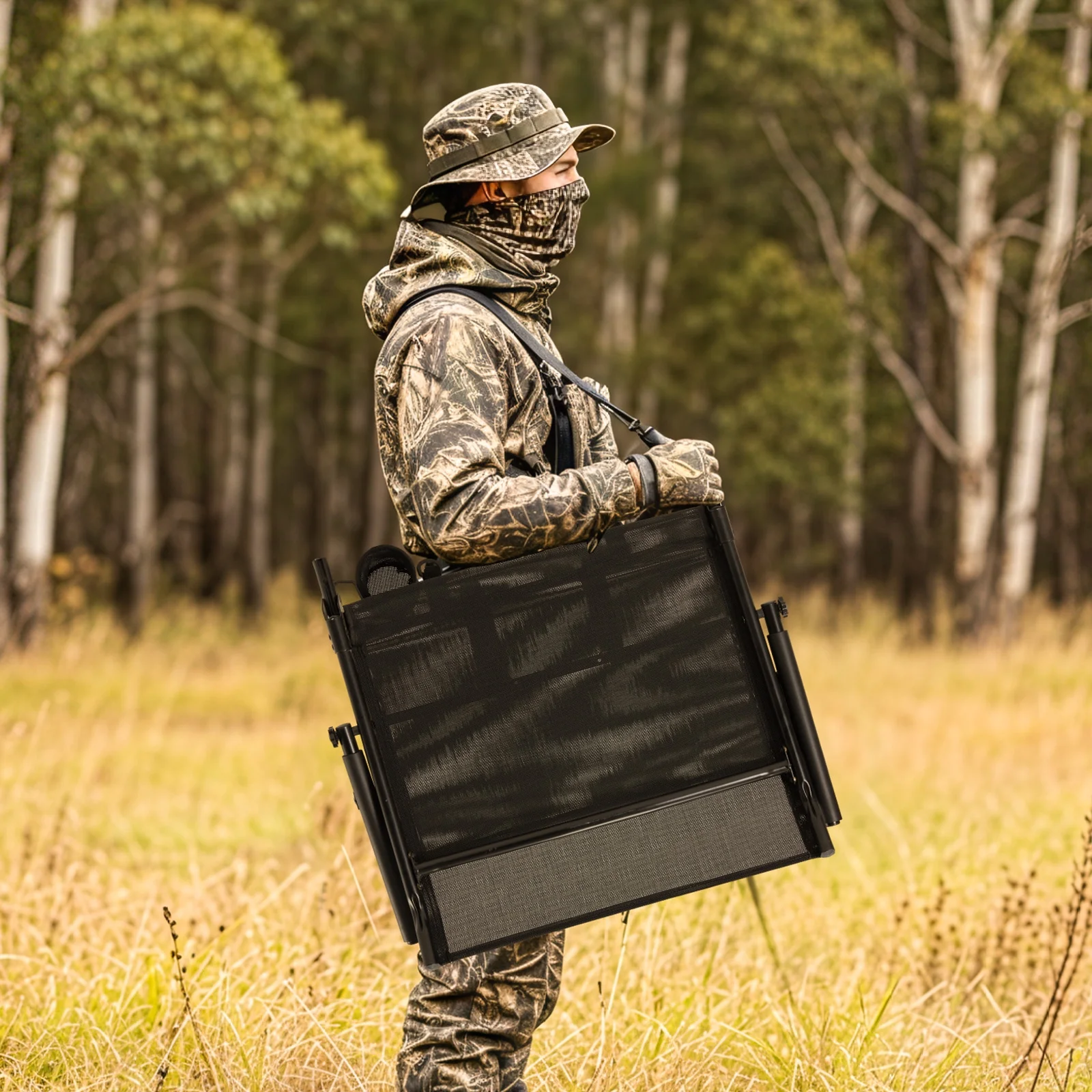 Danrelax 360° Silent Camo Hunting Blind Chair, Armrests, Side Pouch, Telescopic Legs