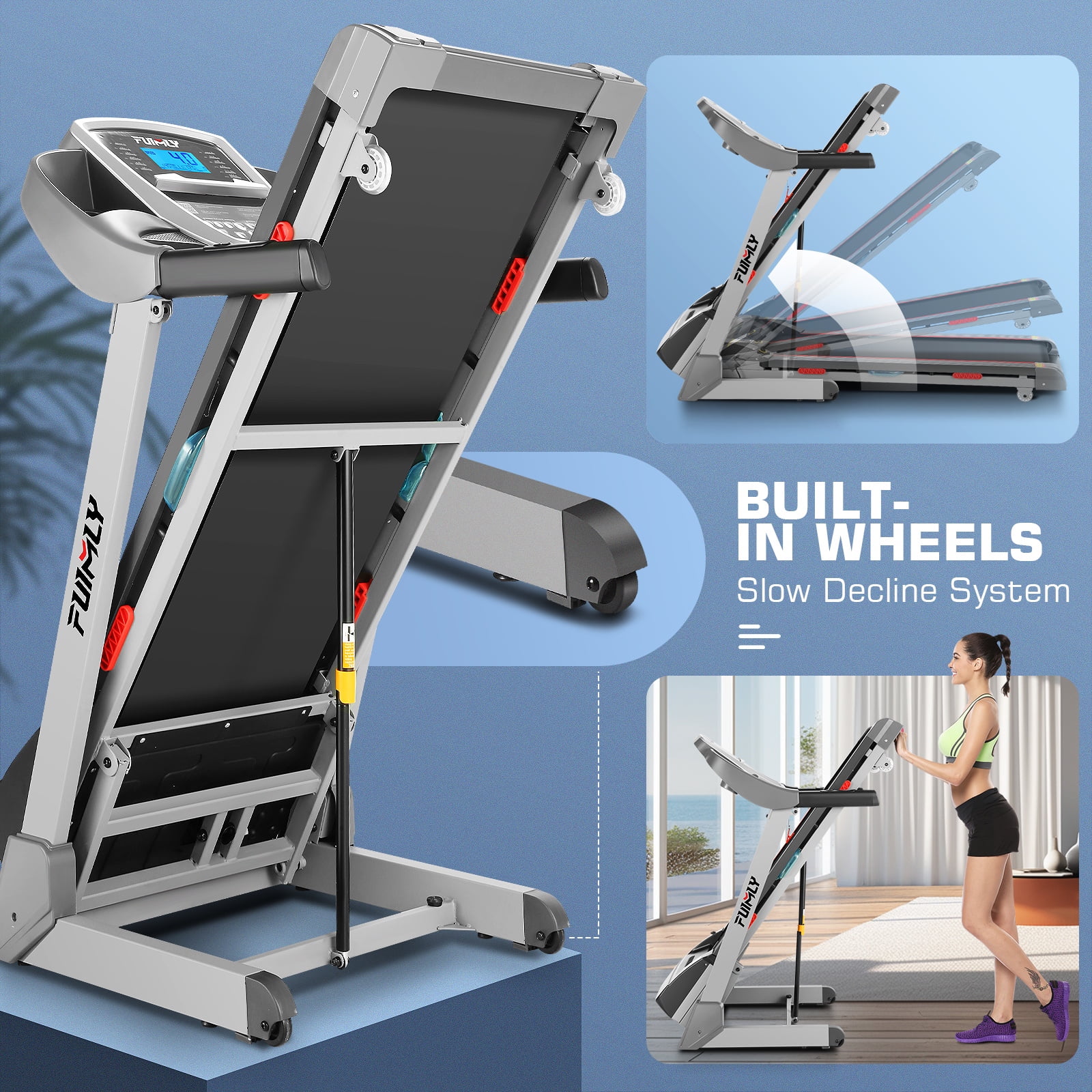 ANCHEER Folding Treadmill with 15% Auto Incline,3.25HP Ultra-silent Motor, Speed Range of 0.6~10MPH,300lb Capacity, APP & Bluetooth Speakers,Treadmills for Home Running and Walking