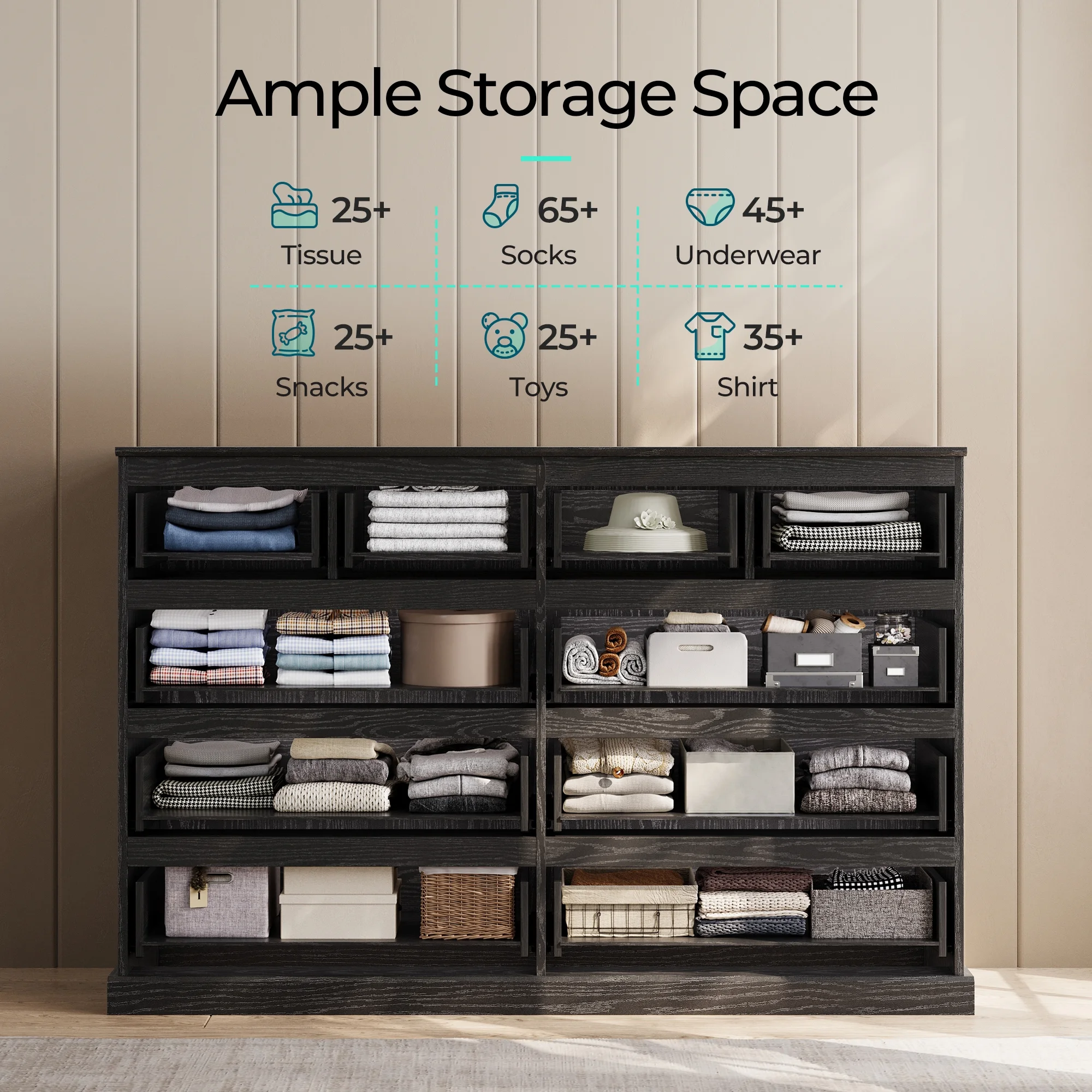 Linsy Home Modern Wood Dressers for Bedroom, Wide Chest of 9 Drawers, White