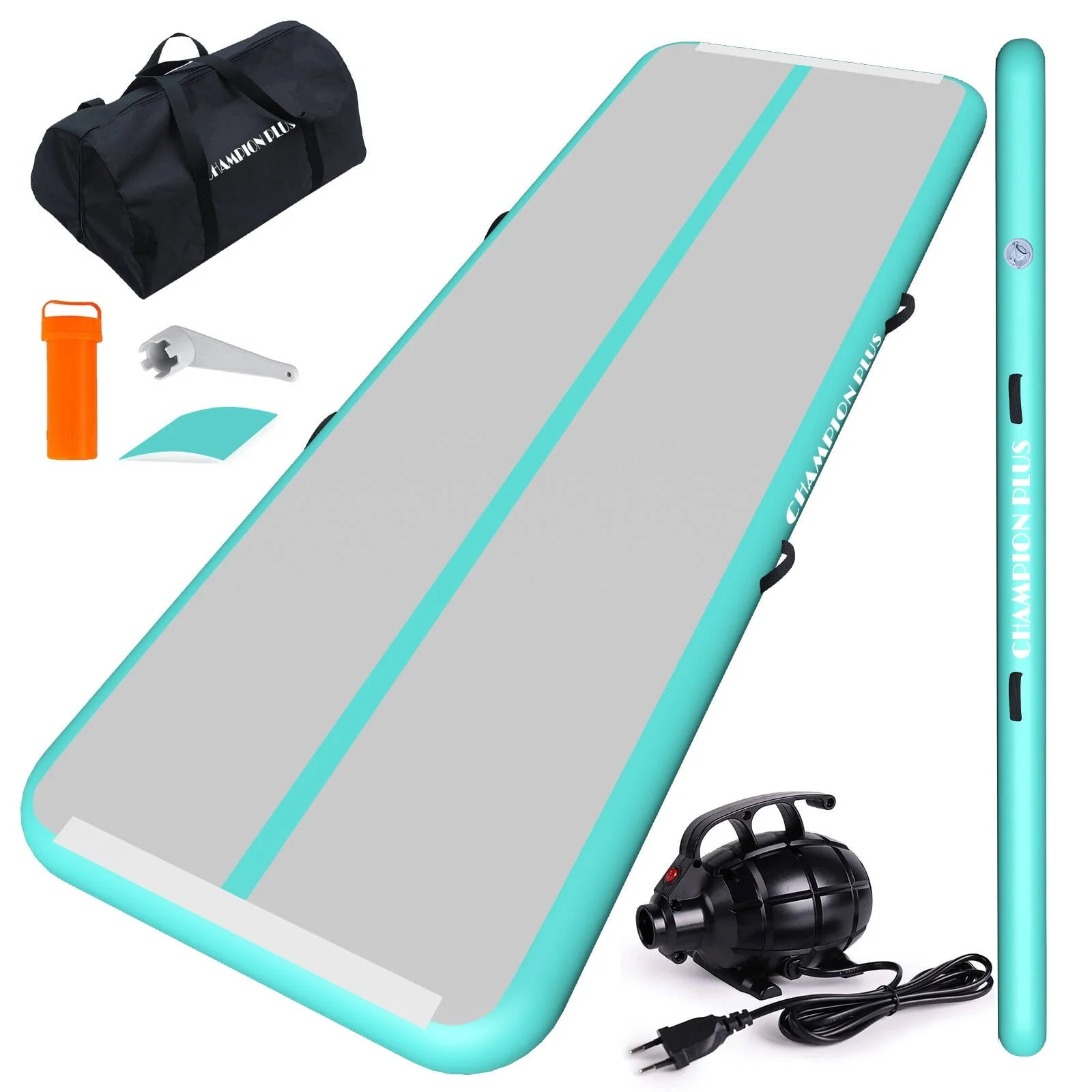 CHAMPIONPLUS Air Track 10ft 13ft 16ft 20ft Inflatable Air Tumble Track Gymnastics Tumbling Mat 4in 8in Thick Mats for Home Use/Training/Cheerleading/Water/Yoga Electric Air Pump, Mint Green 10ft 4in