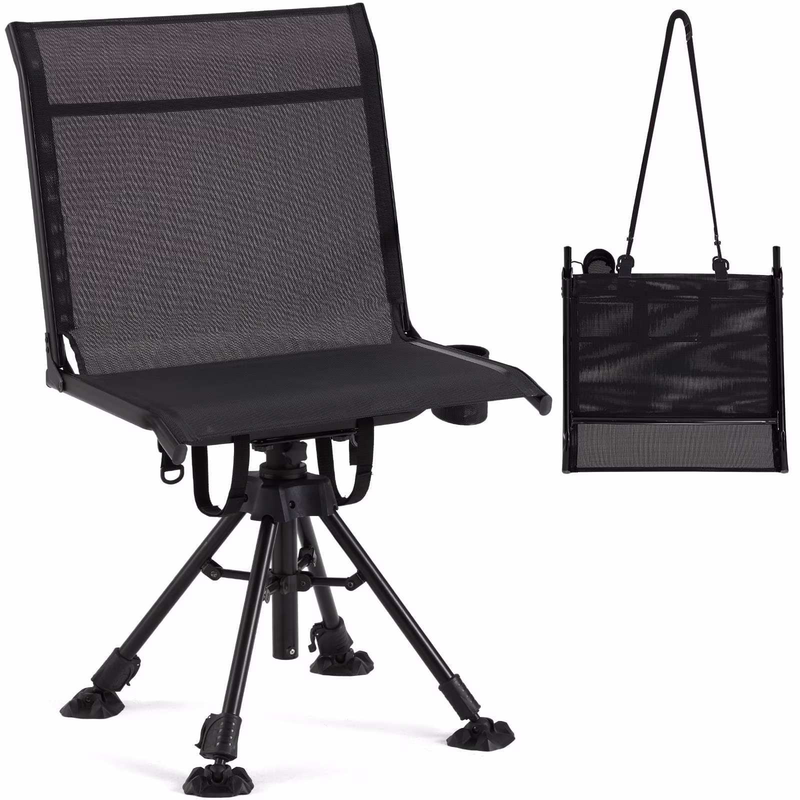 Danrelax 360° Silent Camo Hunting Blind Chair, Armrests, Side Pouch, Telescopic Legs