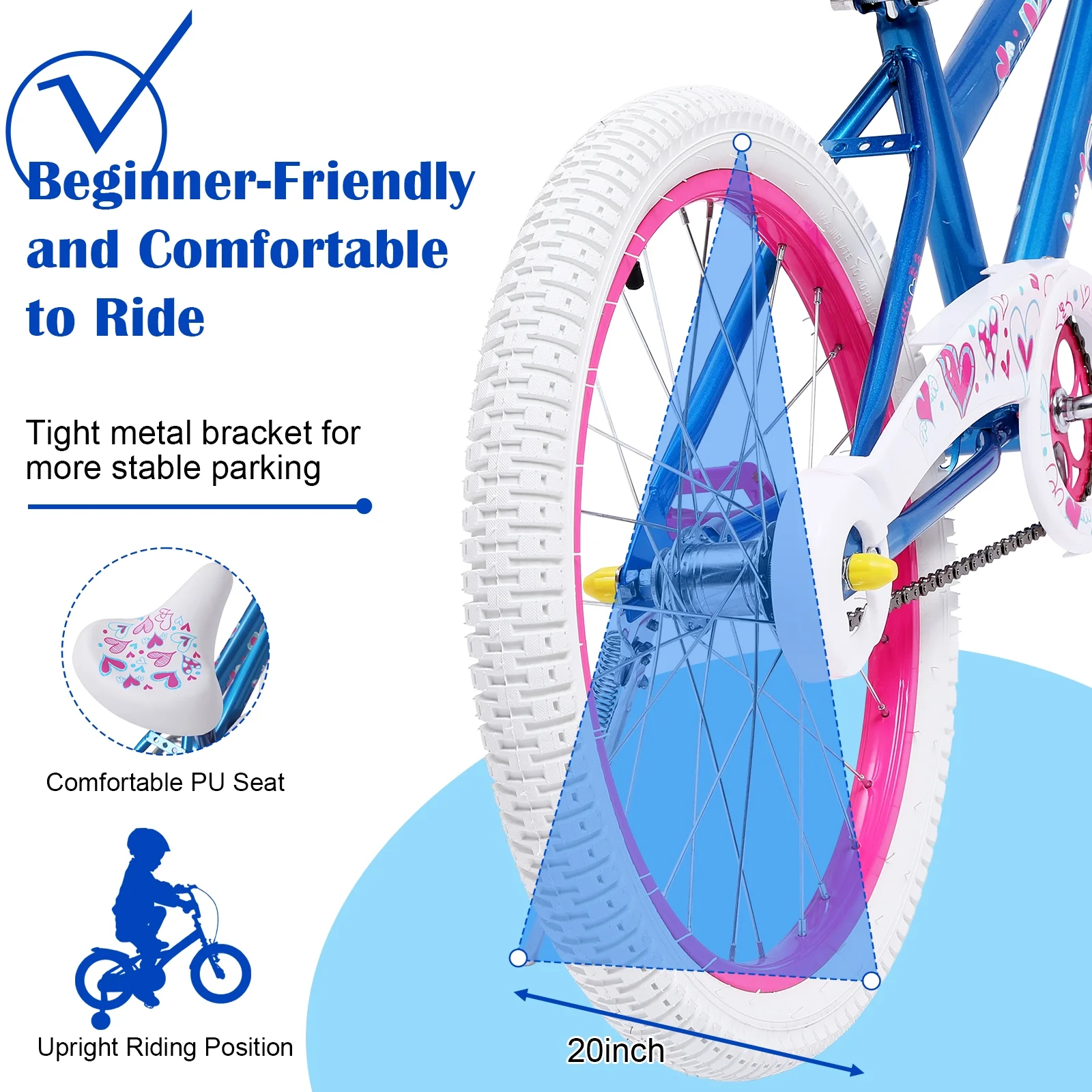 Vebreda 20 Inch Kids Bike Bicycle for 8-12 Years Old Kids,Blue