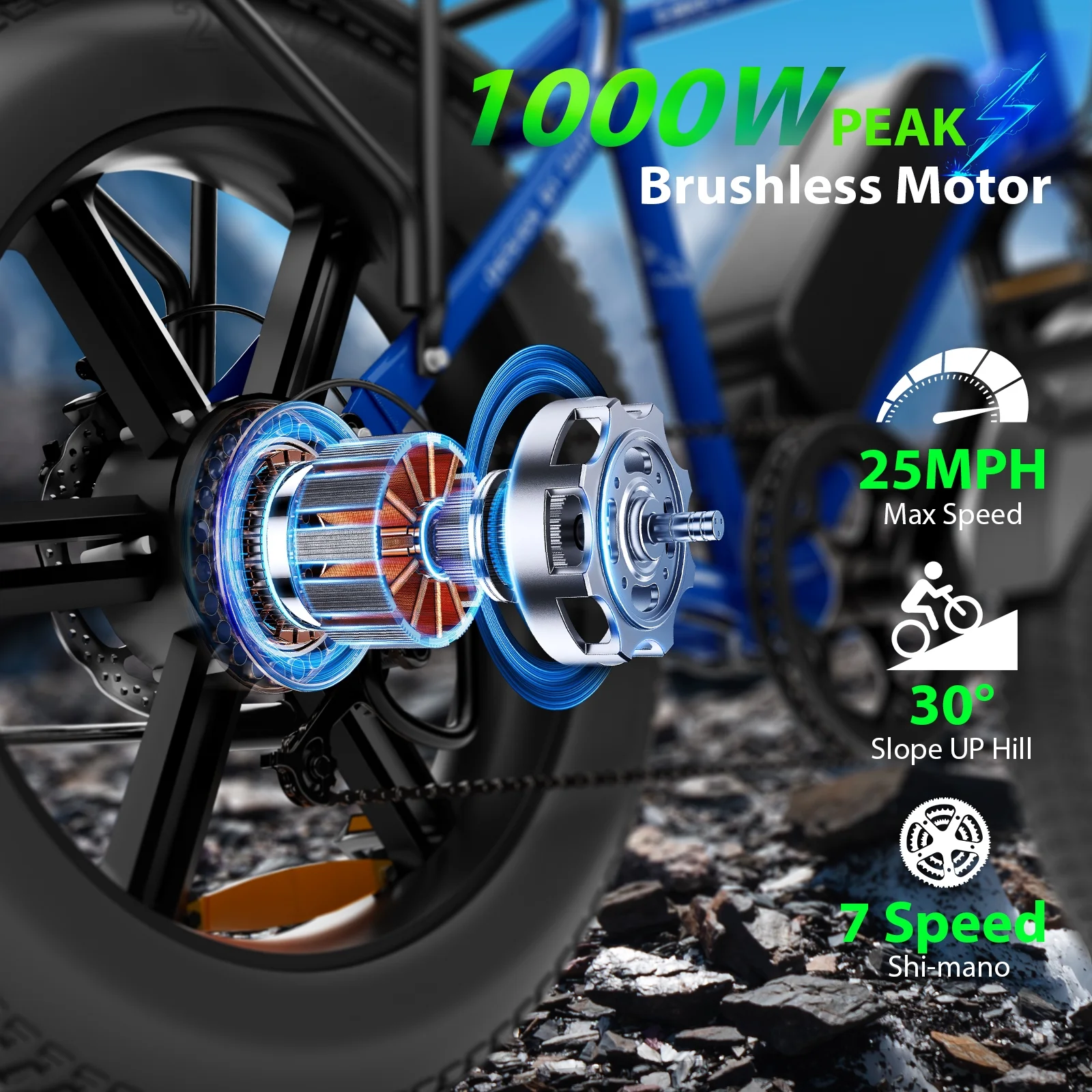 VTOKW Electric Bike, Peak 1000W Electric Bicycles for Adults, 20X4.0