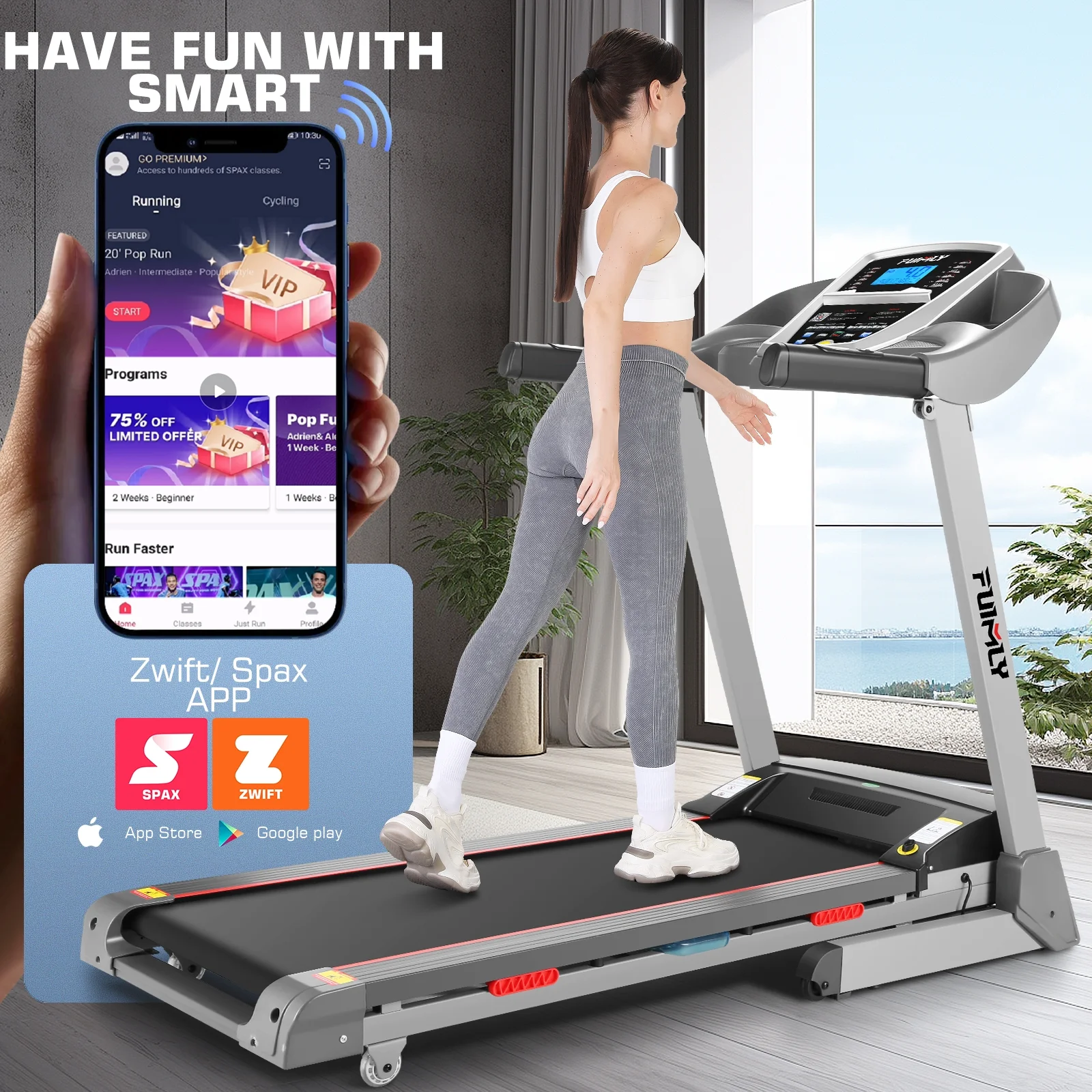 ANCHEER Folding Treadmill with 15% Auto Incline,3.25HP Ultra-silent Motor, Speed Range of 0.6~10MPH,300lb Capacity, APP & Bluetooth Speakers,Treadmills for Home Running and Walking