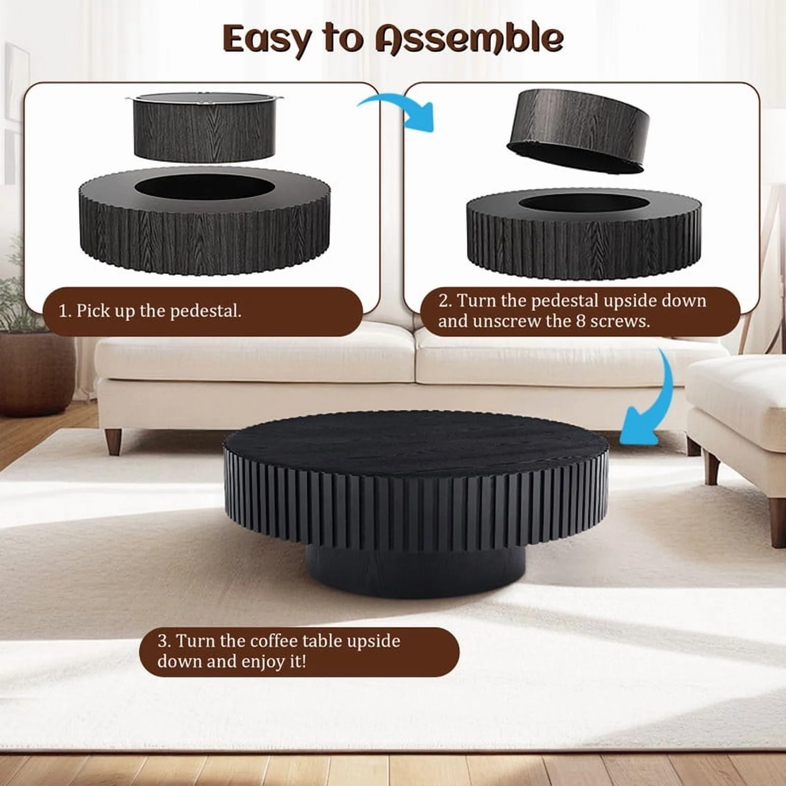 FFH 43.7 inch Oval Coffee Table for Living Room,Handcraft Rustic Corner Coffee Table Nature Wood Relief Sturdy Pedestal for Apartmen,Side Table Centre Table,Nature Wood