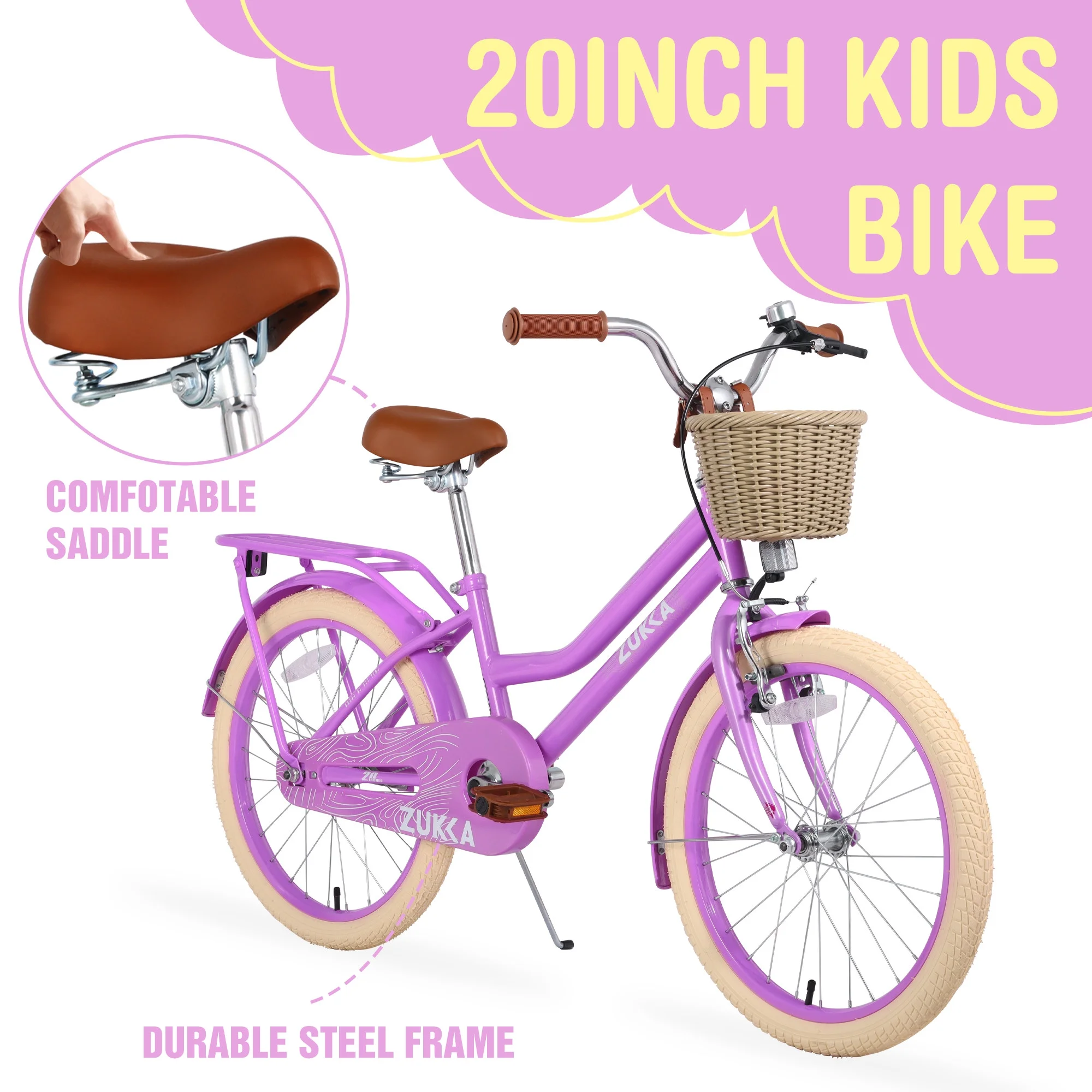 Girls Bike with Basket for Kids 7-10, 20