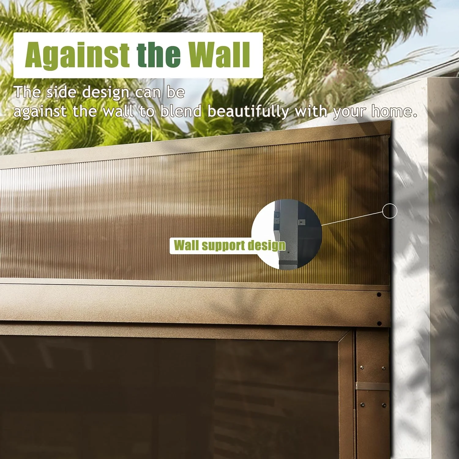 Domi Outdoor Living 10' x 12' Hardtop Lean-to Gazebo, Wall-Mounted with Galvanized Steel Roof Wall Pergola with Aluminum Frame, Curtains and Netting, for Patio, Deck, Garden, Backyard