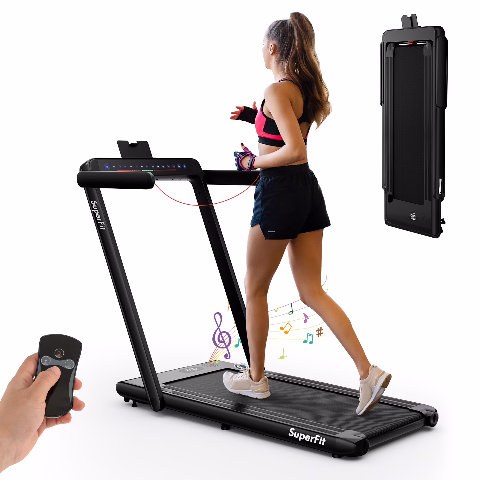 SuperFit Up To 7.5MPH 2.25HP 2 in 1 Dual Display Screen Treadmill Jogging Machine W/APP Control Silver