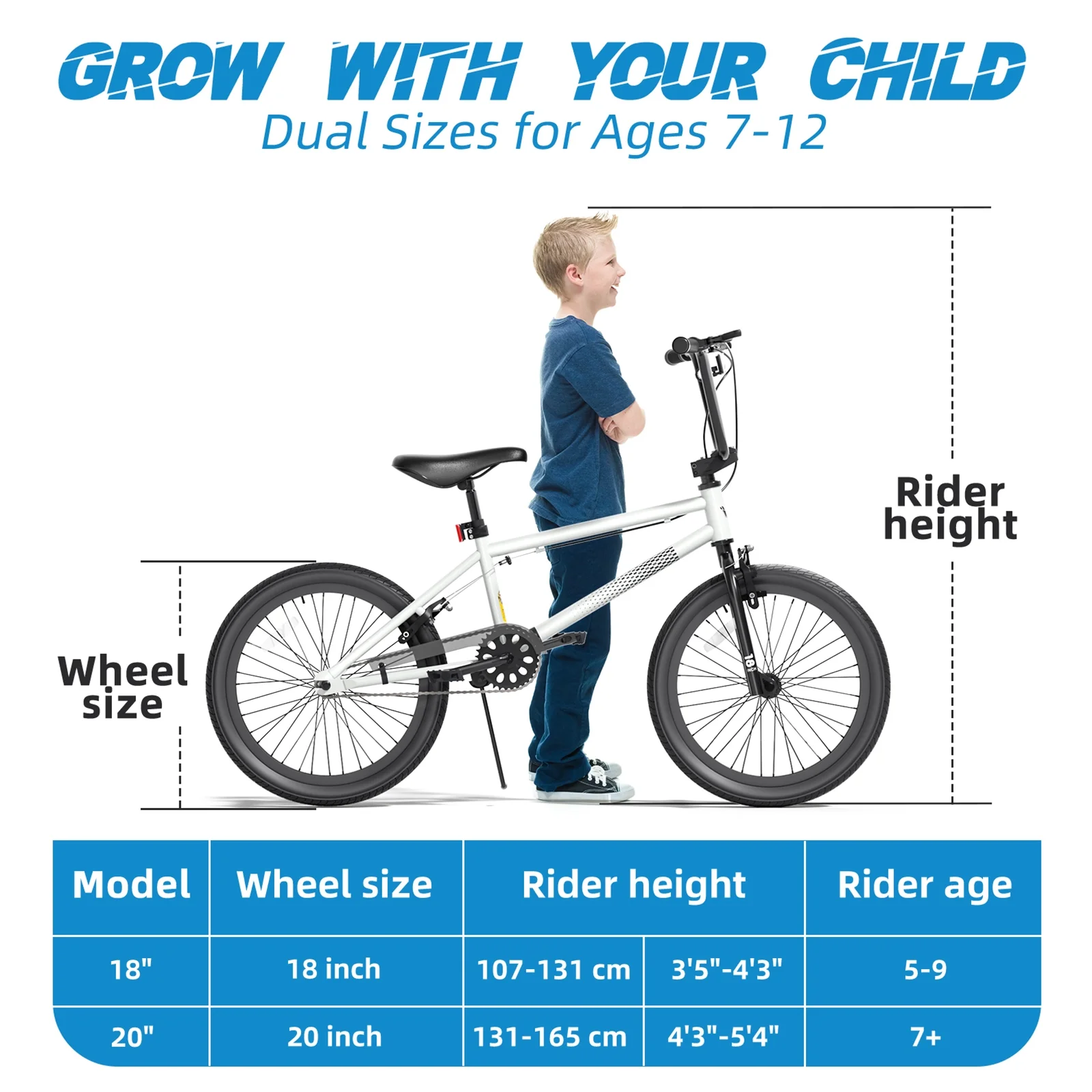GLAF Freestyle Kids BMX Bike, 20 inch Black Trick Bicycle for Teen and Adults, Carbon Steel Frame Bikes, Ideal for Beginner to Advanced Riders