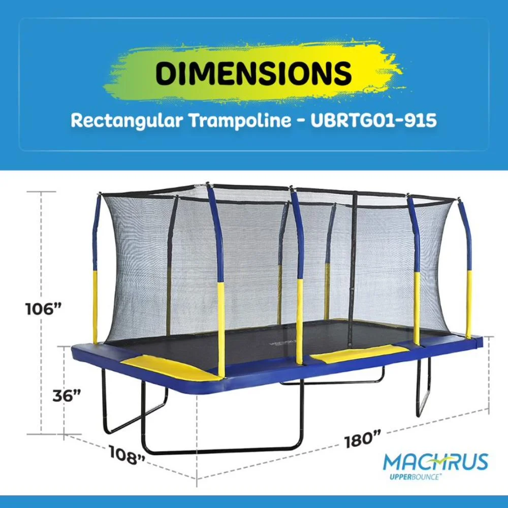 Machrus Upper Bounce - Mega 10' X 17' Gymnastics Style, Rectangular Trampoline Set with Premium Top-Ring Enclosure System - Green/Black