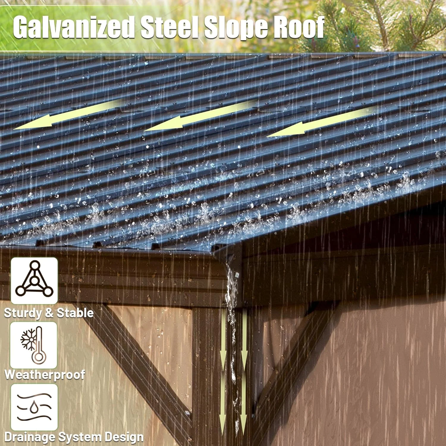 Domi Outdoor Living 10' x 12' Hardtop Lean-to Gazebo, Wall-Mounted with Galvanized Steel Roof Wall Pergola with Aluminum Frame, Curtains and Netting, for Patio, Deck, Garden, Backyard