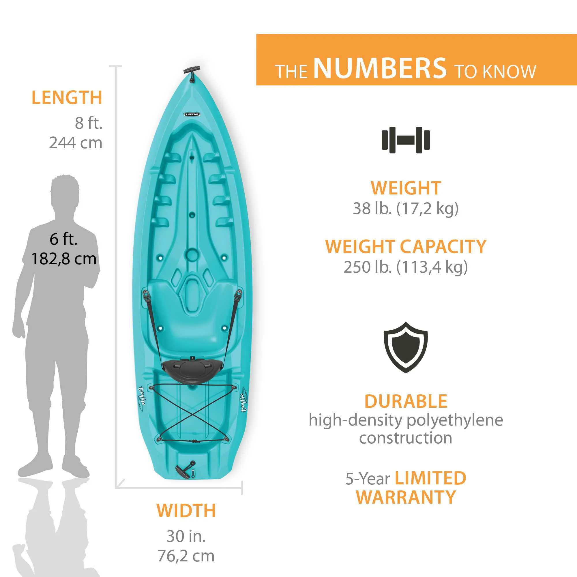 Lifetime Daylite 8 ft Sit-on-Top Kayak, Red (90775)