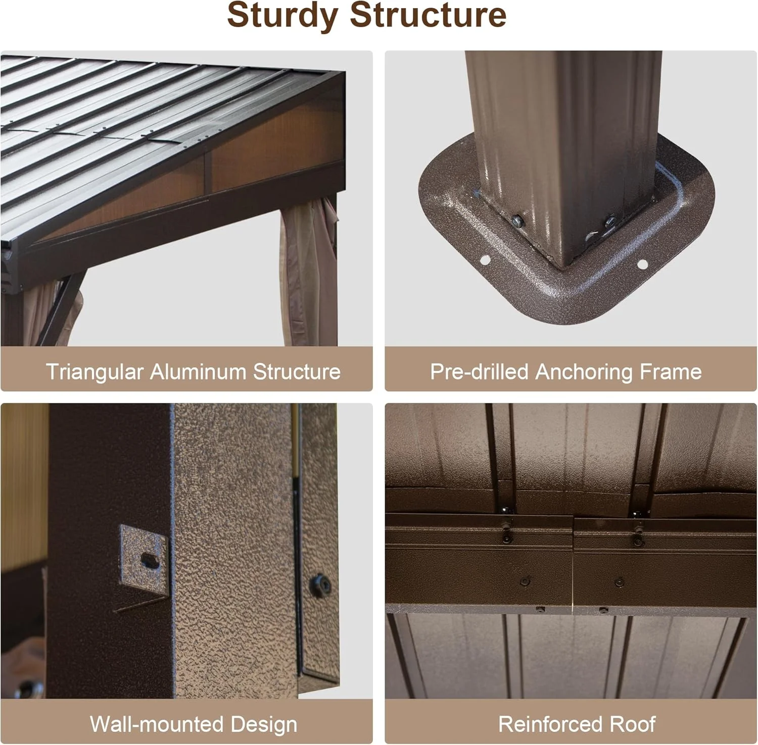 Domi Outdoor Living 10' x 12' Hardtop Lean-to Gazebo, Wall-Mounted with Galvanized Steel Roof Wall Pergola with Aluminum Frame, Curtains and Netting, for Patio, Deck, Garden, Backyard