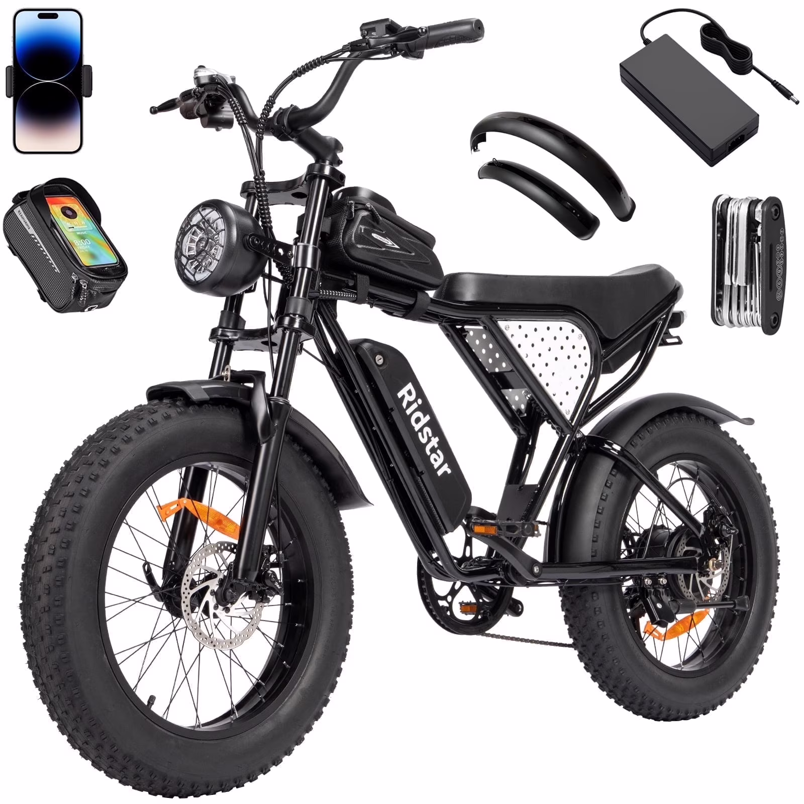 Ridstar Electric Bike for Adults,Peak 1500W 30MPH,48V 15.6Ah Electric Bicycle,Full Suspension Mountain Bike UL2849