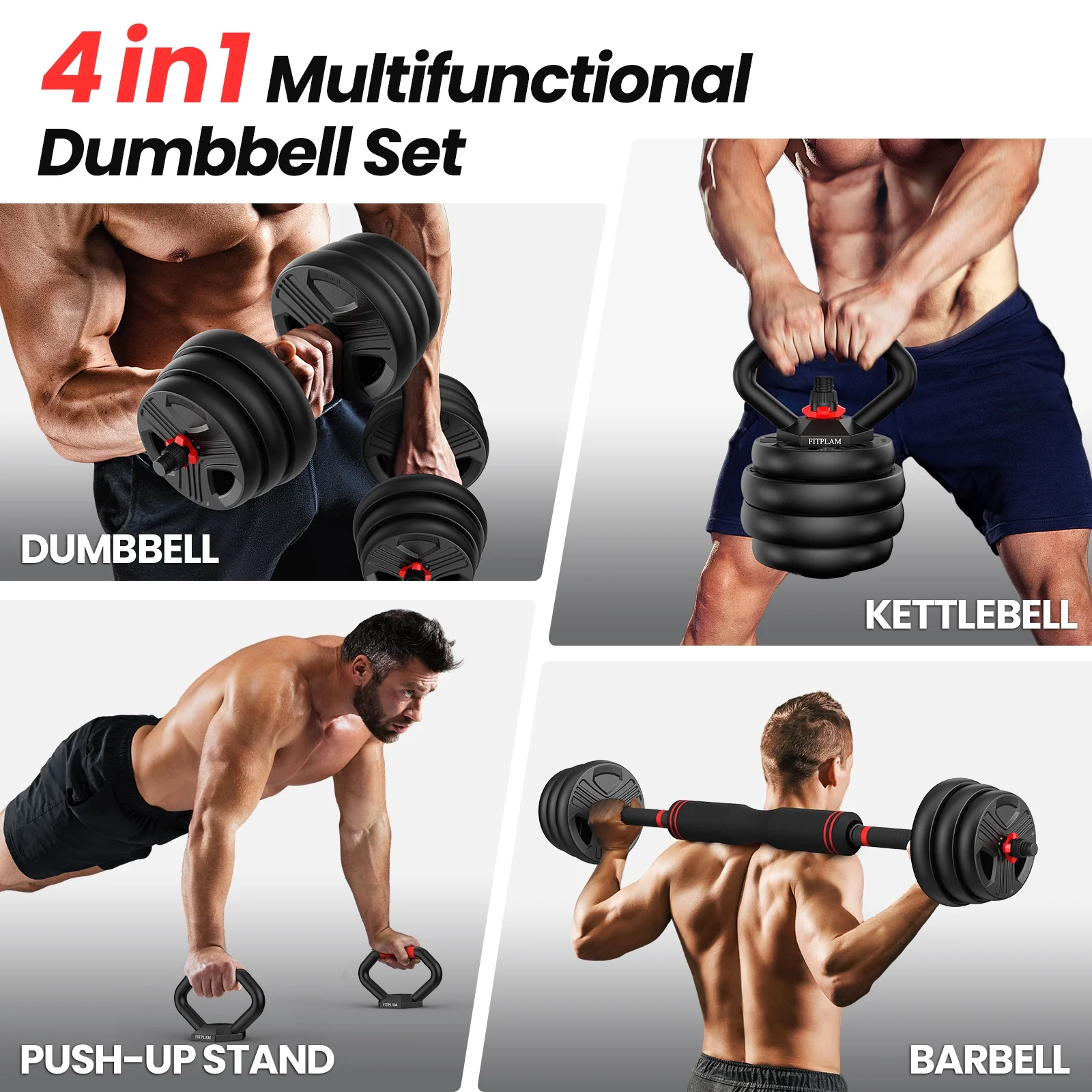 UPGO Adjustable Dumbbells, 70lbs Free Weight Set with Connector, 6 in1 Dumbbells Set as Barbell, Kettlebells, Push up Stand, Fitness Exercises for Home Gym Suitable Men/Women