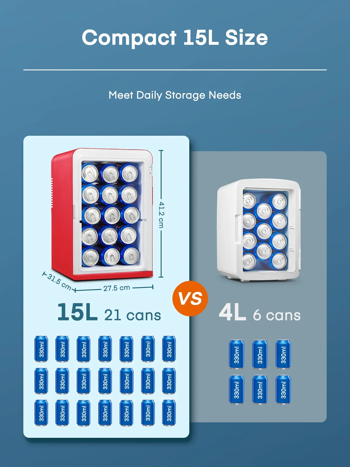 15L/21 Can Mini Fridge for Bedroom Refrigerator Cooler&Warmer, AC/DC, 1 Door, 11.8