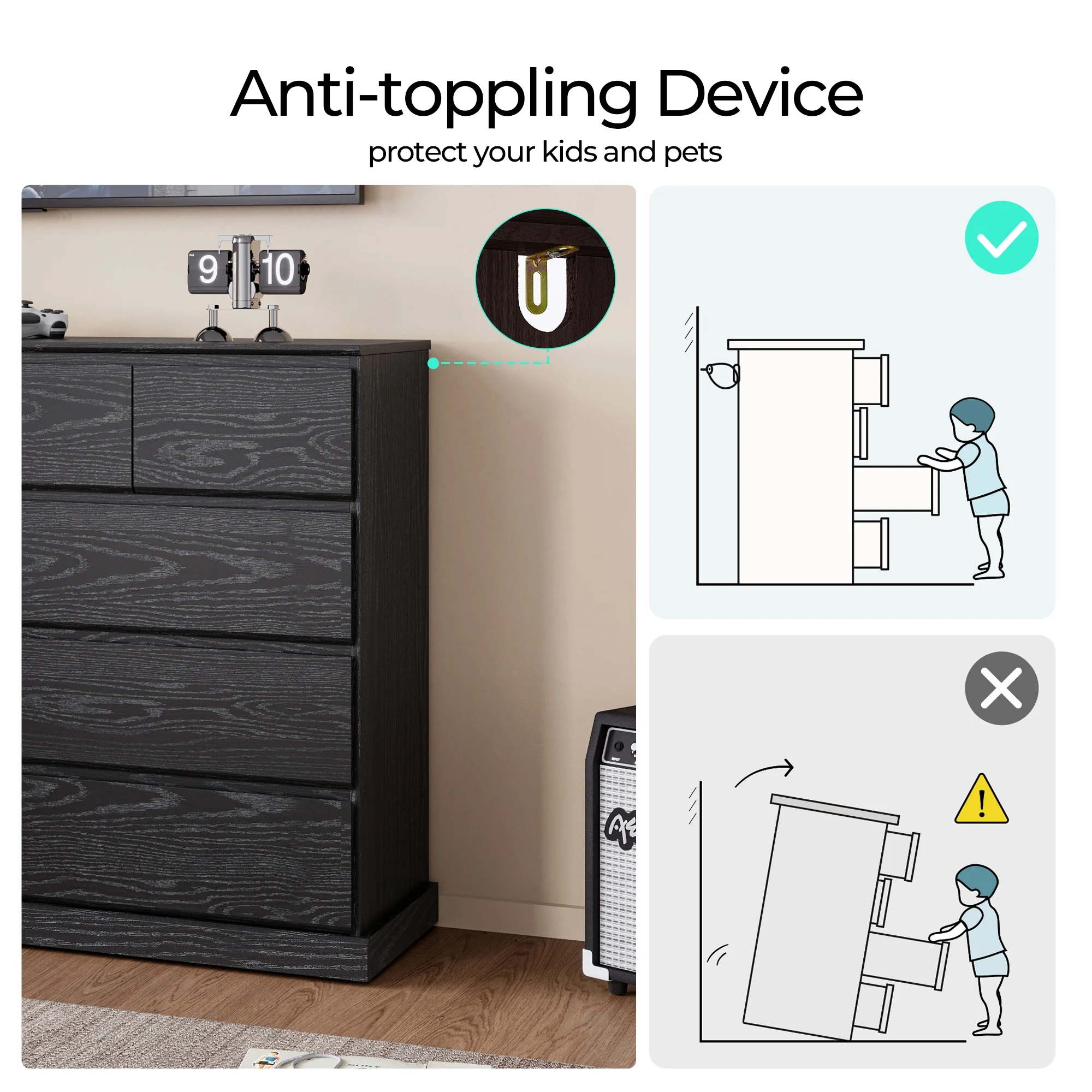 Linsy Home Modern Wood Dressers for Bedroom, Wide Chest of 9 Drawers, White