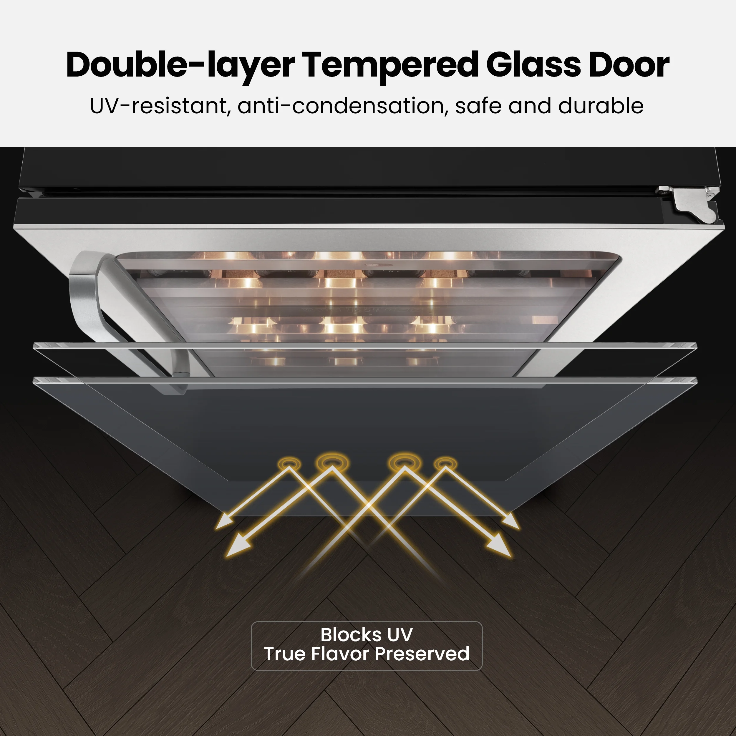 Whynter 24 inch Wine Cooler Refrigerator, 46 Bottle Wine Fridge, Freestanding & Built-in with Reversible Glass Door