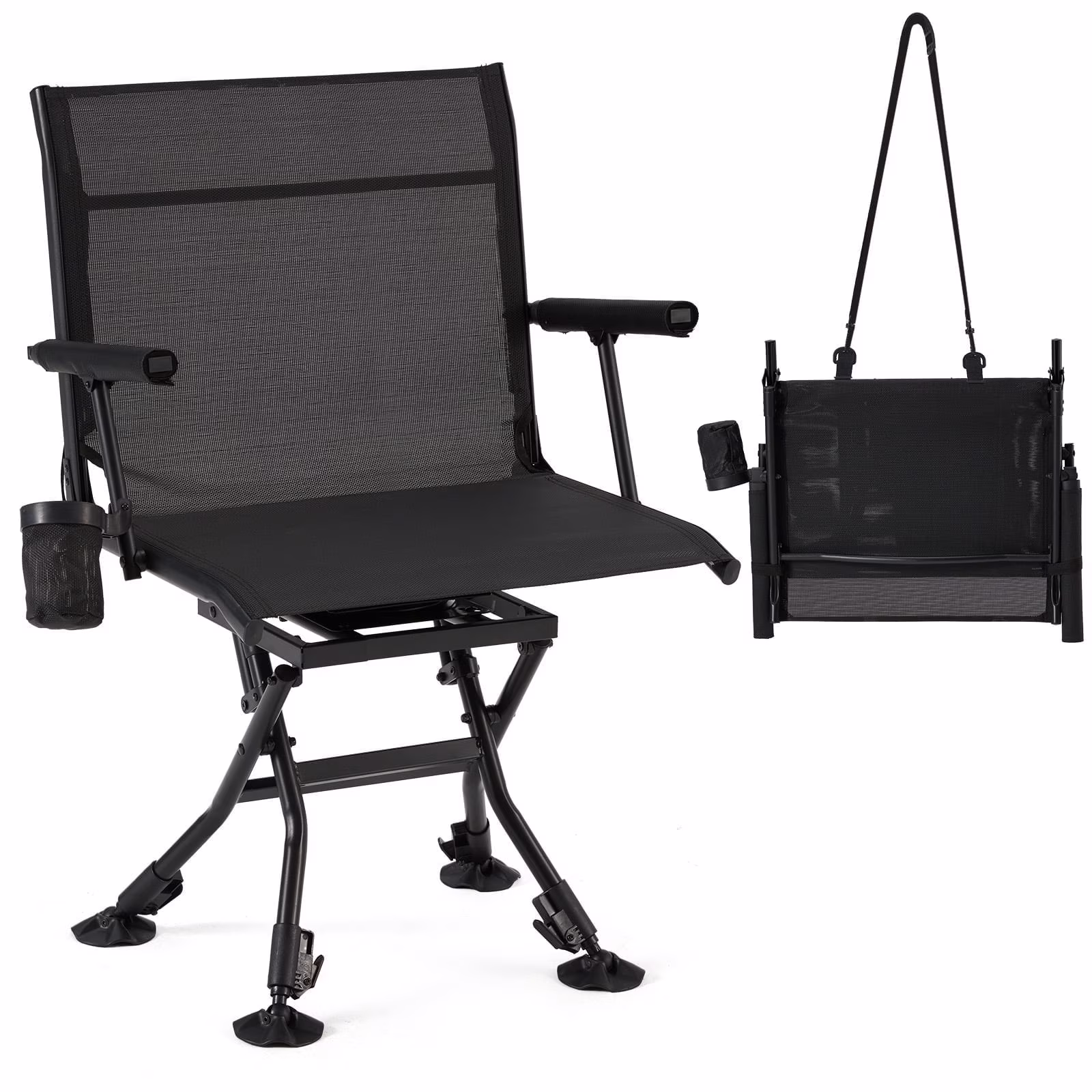 Danrelax 360° Silent Camo Hunting Blind Chair, Armrests, Side Pouch, Telescopic Legs