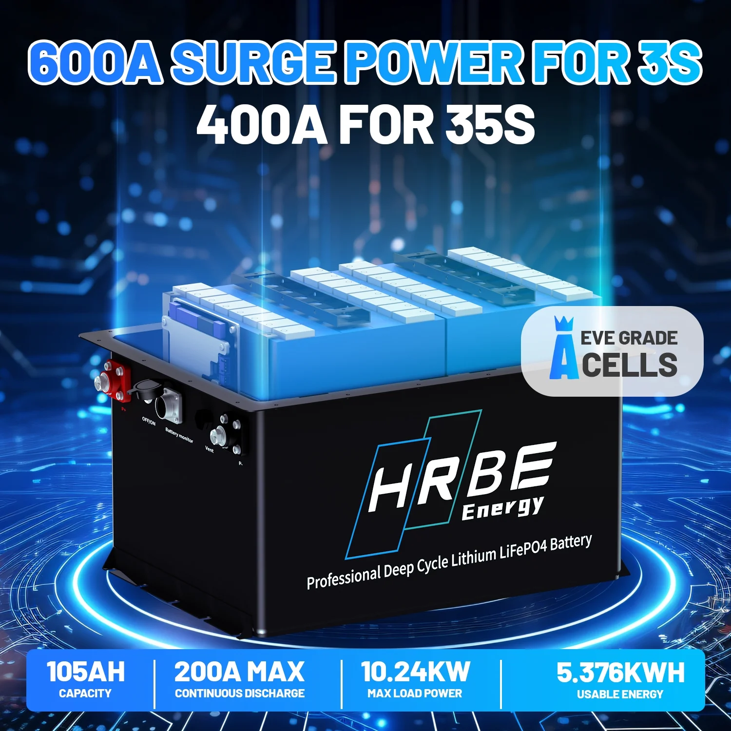 48V 105Ah Golf Carts Lithium Lifepo4 Battery Bluetooth,Built in 200A BMS with a Smart Monitor Mobile APP & 58.4V 20A Charger,5376WH,15000+ Deep Cycles