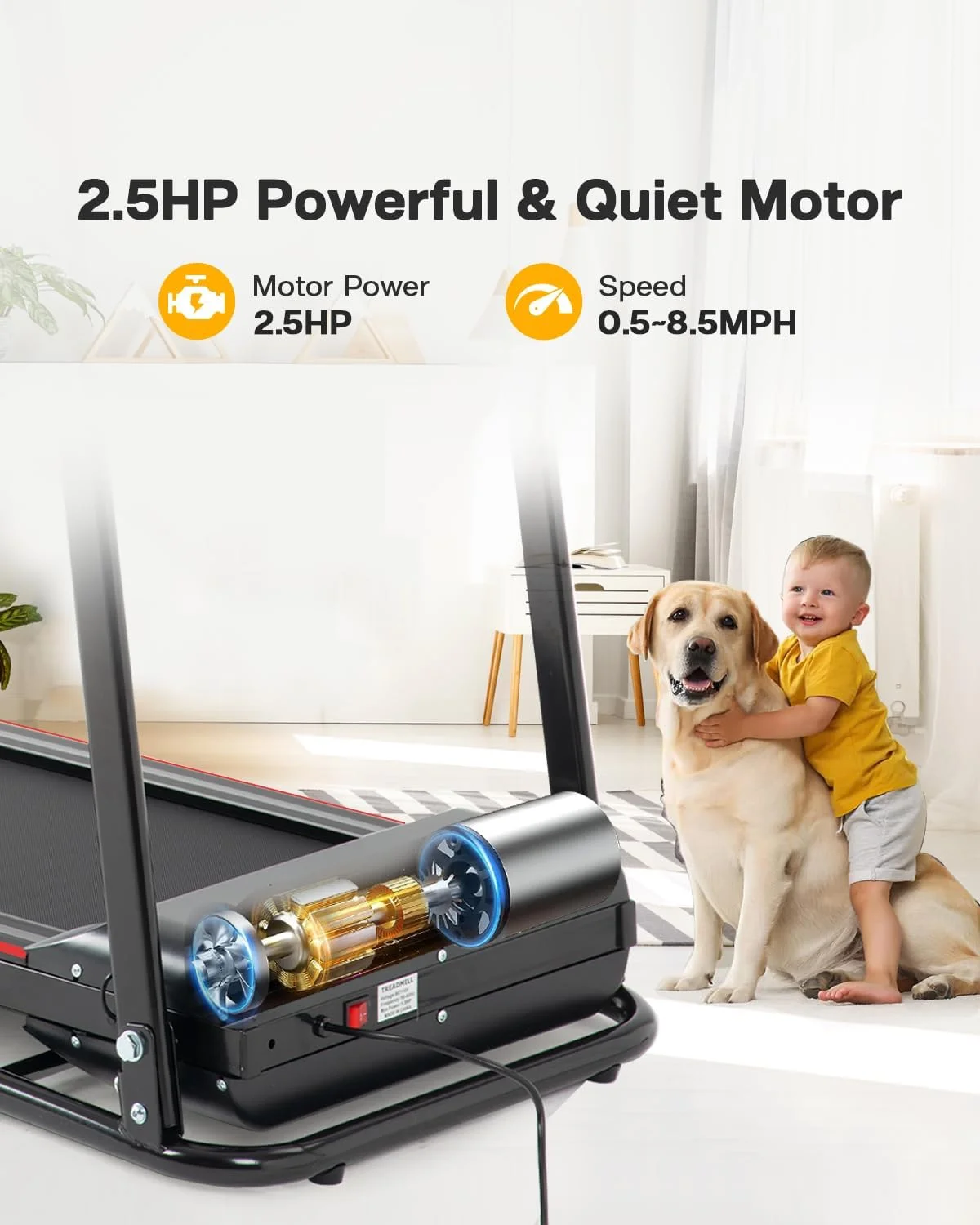 Foldable Treadmill with Incline and Bluetooth, 2.5HP Electric Folding Treadmill Running Walking Machine for Home Gym, Max 265 LBS Weight Capacity