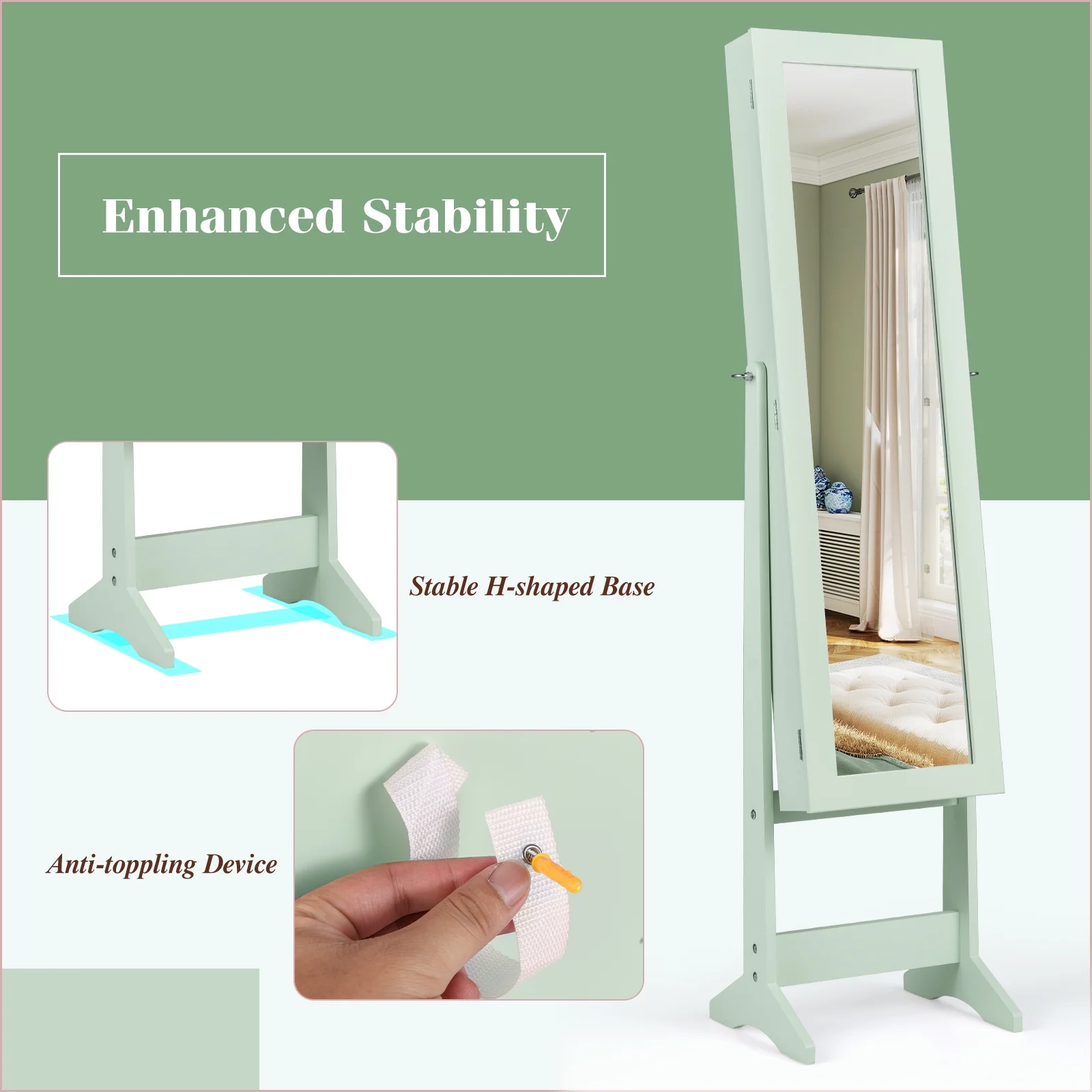 Costway Jewelry Mirrored Cabinet Armoire Organizer Storage Box w/ Stand Christmas Gift