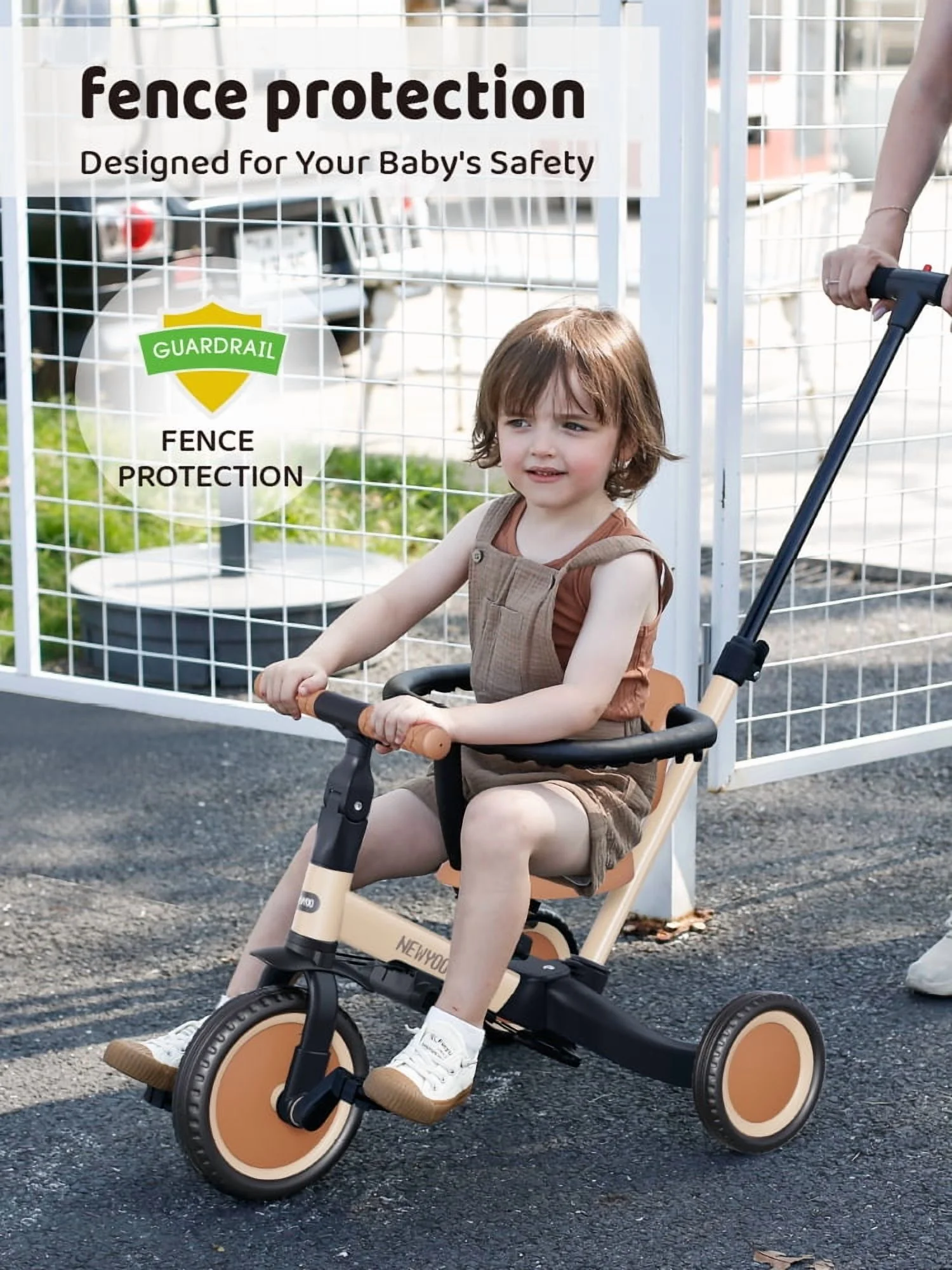 newyoo TR008 5-in-1 Toddler Tricycle with Push Handle, Converts to Balance Bike for 1-3 Year Old, Khaki