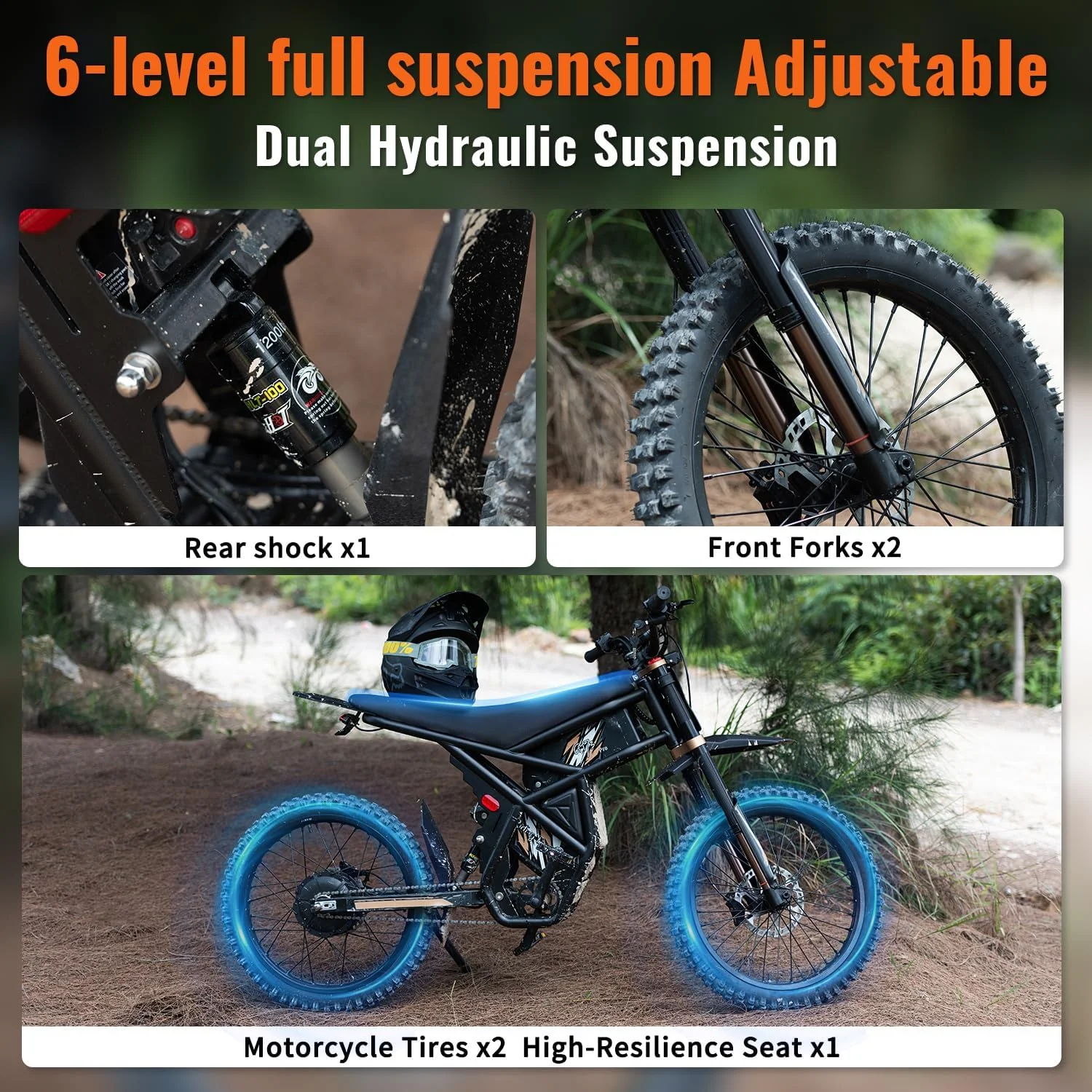 2000W Electric Dirt Bike for Adults Ridingtimes GT73 UL2849,Brushless Hub Motor,18.2AH*2 Electric Bike with 25\