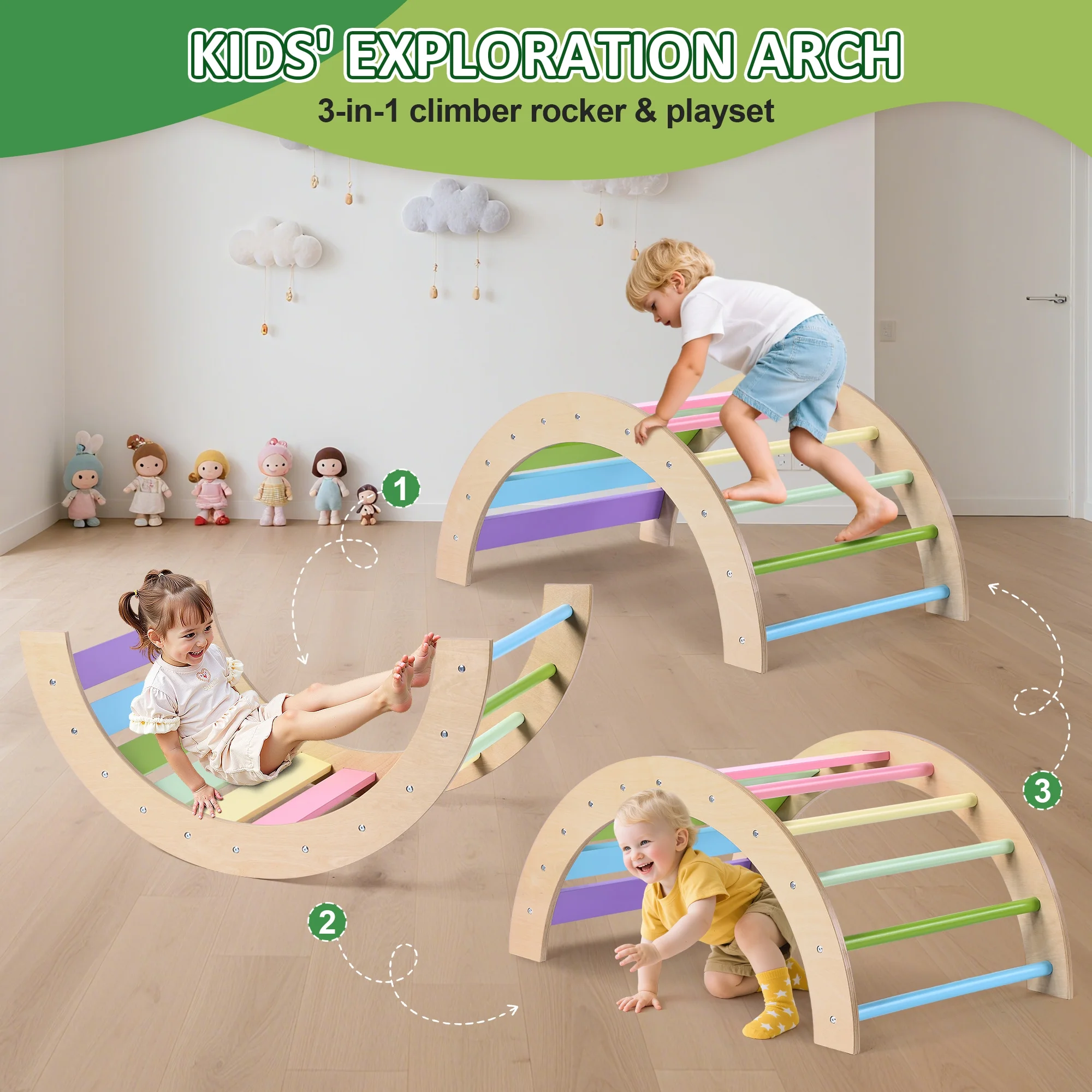 Lookfly 8 in1 Pikler Triangle Set Foldable Baby Climbing Toys for Toddlers 1-6 Inside with Ramp,Toddler Climbing Toys Indoor Baby Gift