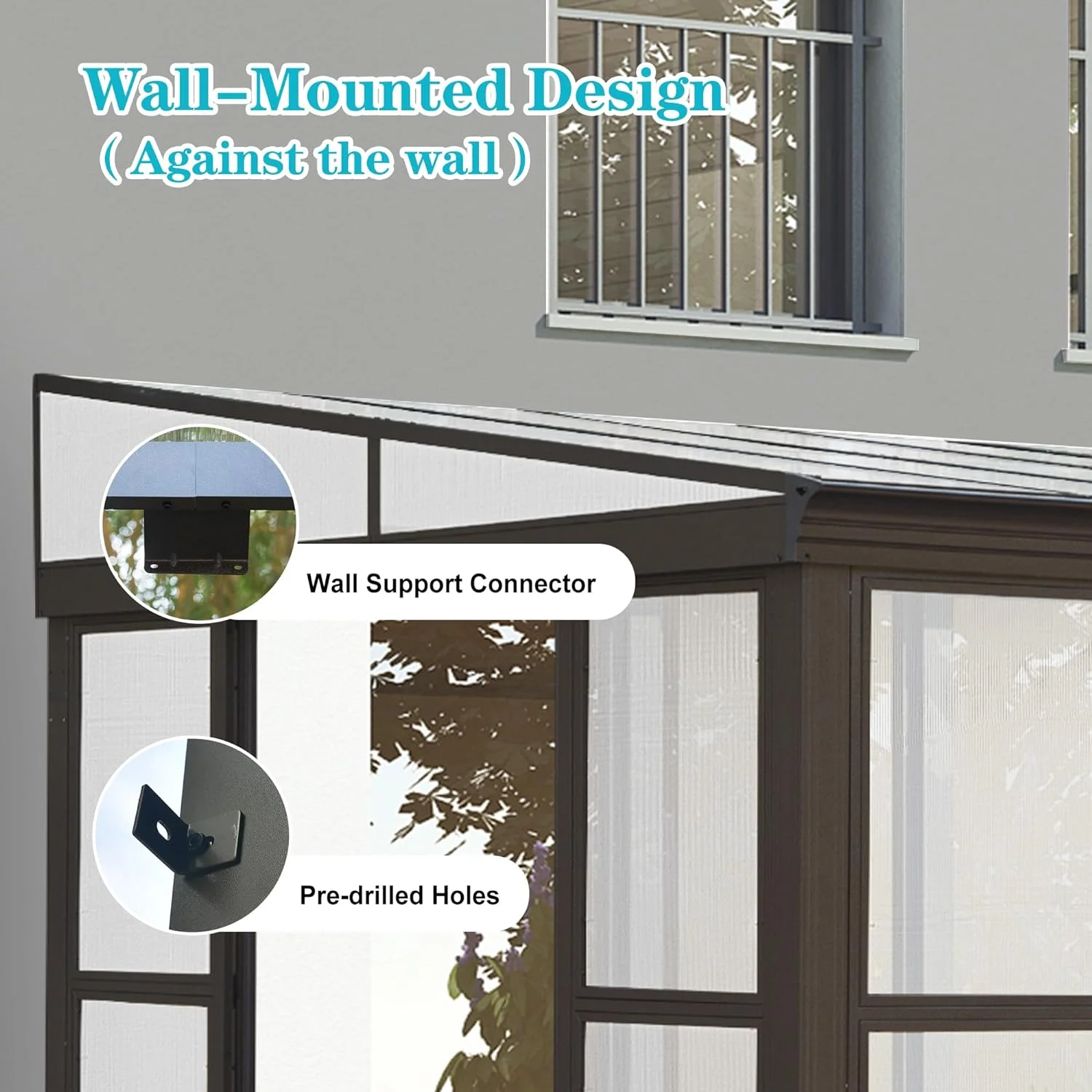 Domi Outdoor Living 10' x 12' Hardtop Lean-to Gazebo, Wall-Mounted with Galvanized Steel Roof Wall Pergola with Aluminum Frame, Curtains and Netting, for Patio, Deck, Garden, Backyard