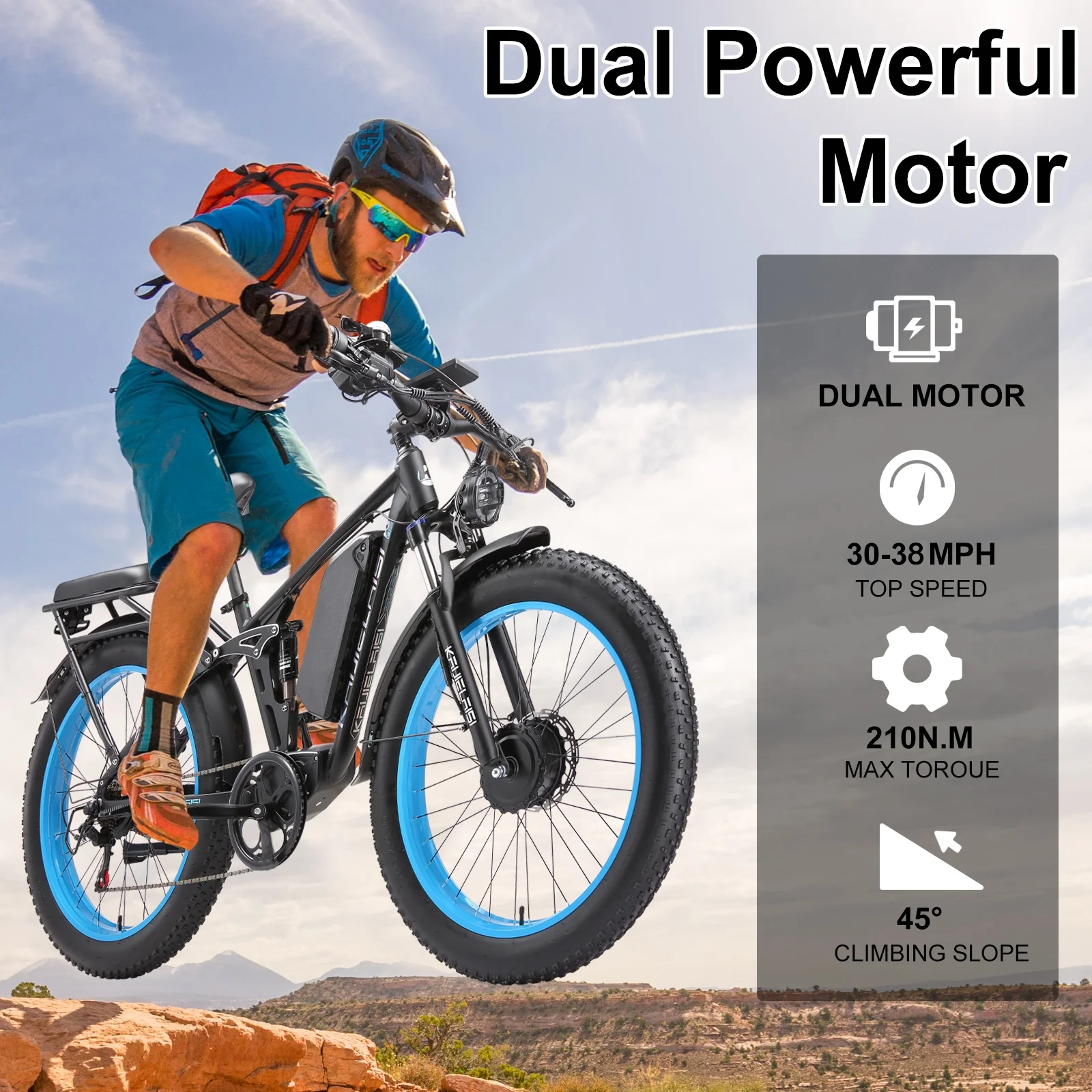 KAIJIELAISI Electric Bike for Adults,AWD Ebikes Dual Motor Peak 6000W, 26'' Fat Tire bikes with 52V 26AH Battery Hydraulic Brake ​​Electric Bicycle, 7 Speed Mountain EBike UL 2849.
