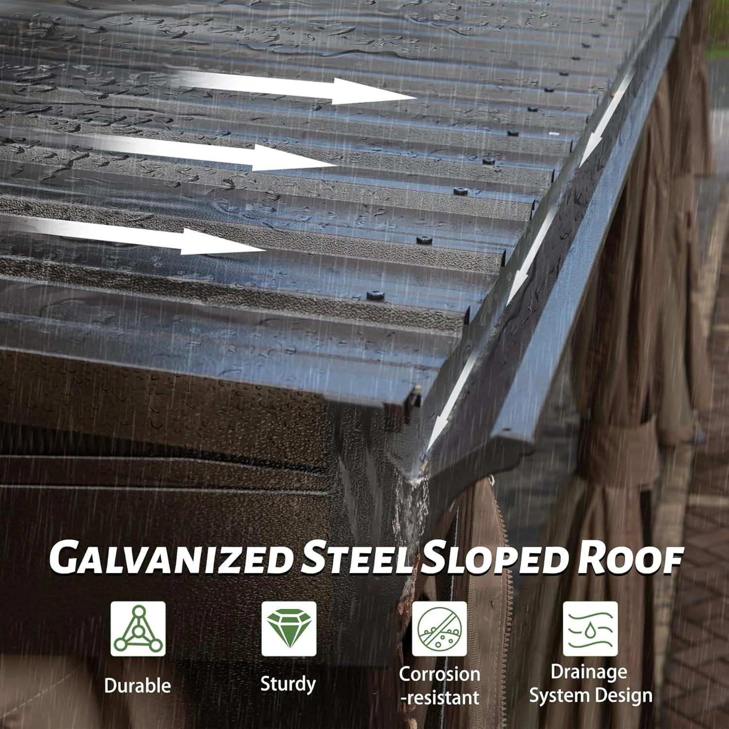 Domi Outdoor Living 10' x 12' Hardtop Lean-to Gazebo, Wall-Mounted with Galvanized Steel Roof Wall Pergola with Aluminum Frame, Curtains and Netting, for Patio, Deck, Garden, Backyard