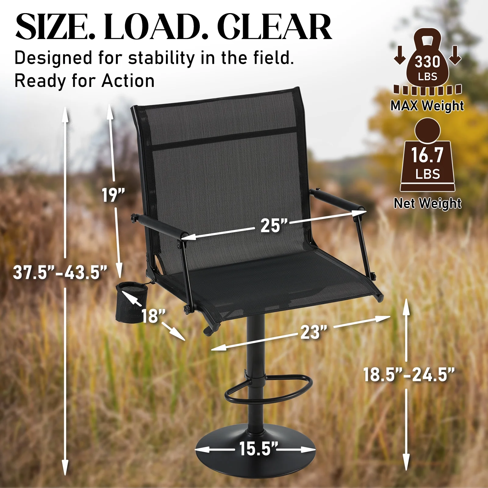 Danrelax 360° Silent Camo Hunting Blind Chair, Armrests, Side Pouch, Telescopic Legs