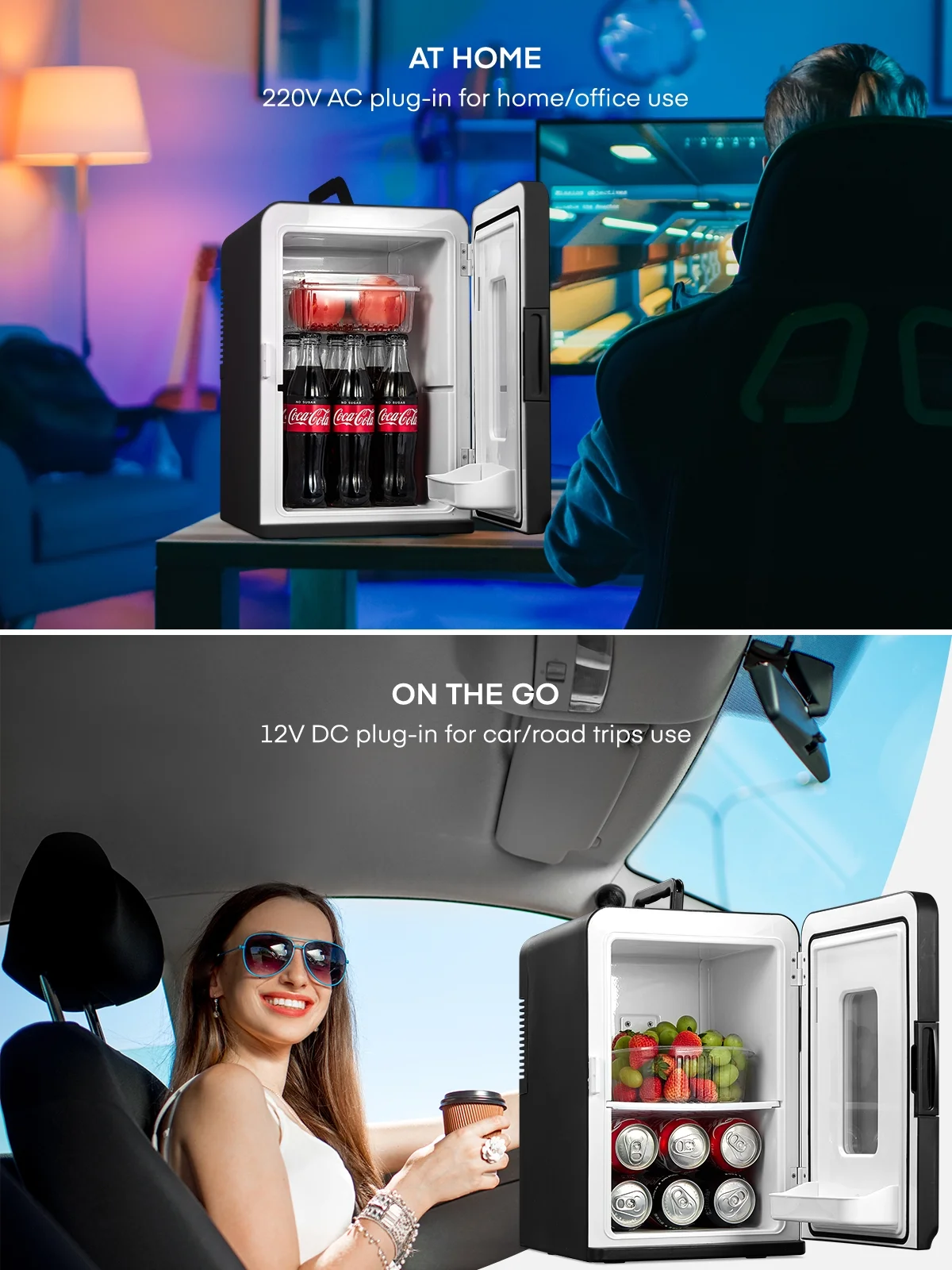 15L/21 Can Mini Fridge for Bedroom Refrigerator Cooler&Warmer, AC/DC, 1 Door, 11.8