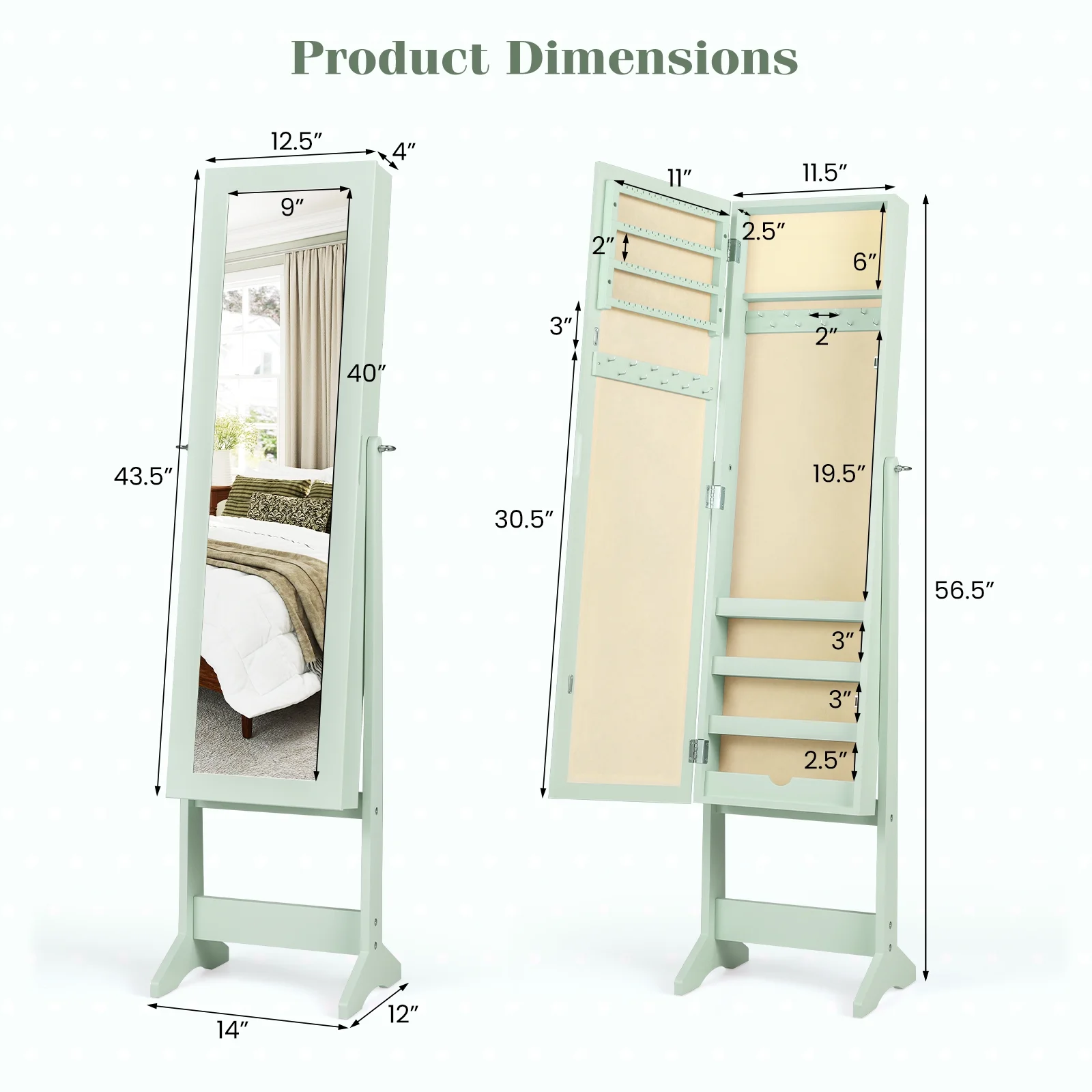 Costway Jewelry Mirrored Cabinet Armoire Organizer Storage Box w/ Stand Christmas Gift