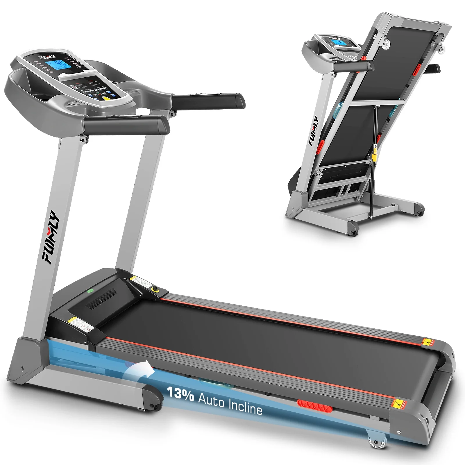 ANCHEER Folding Treadmill with 15% Auto Incline,3.25HP Ultra-silent Motor, Speed Range of 0.6~10MPH,300lb Capacity, APP & Bluetooth Speakers,Treadmills for Home Running and Walking