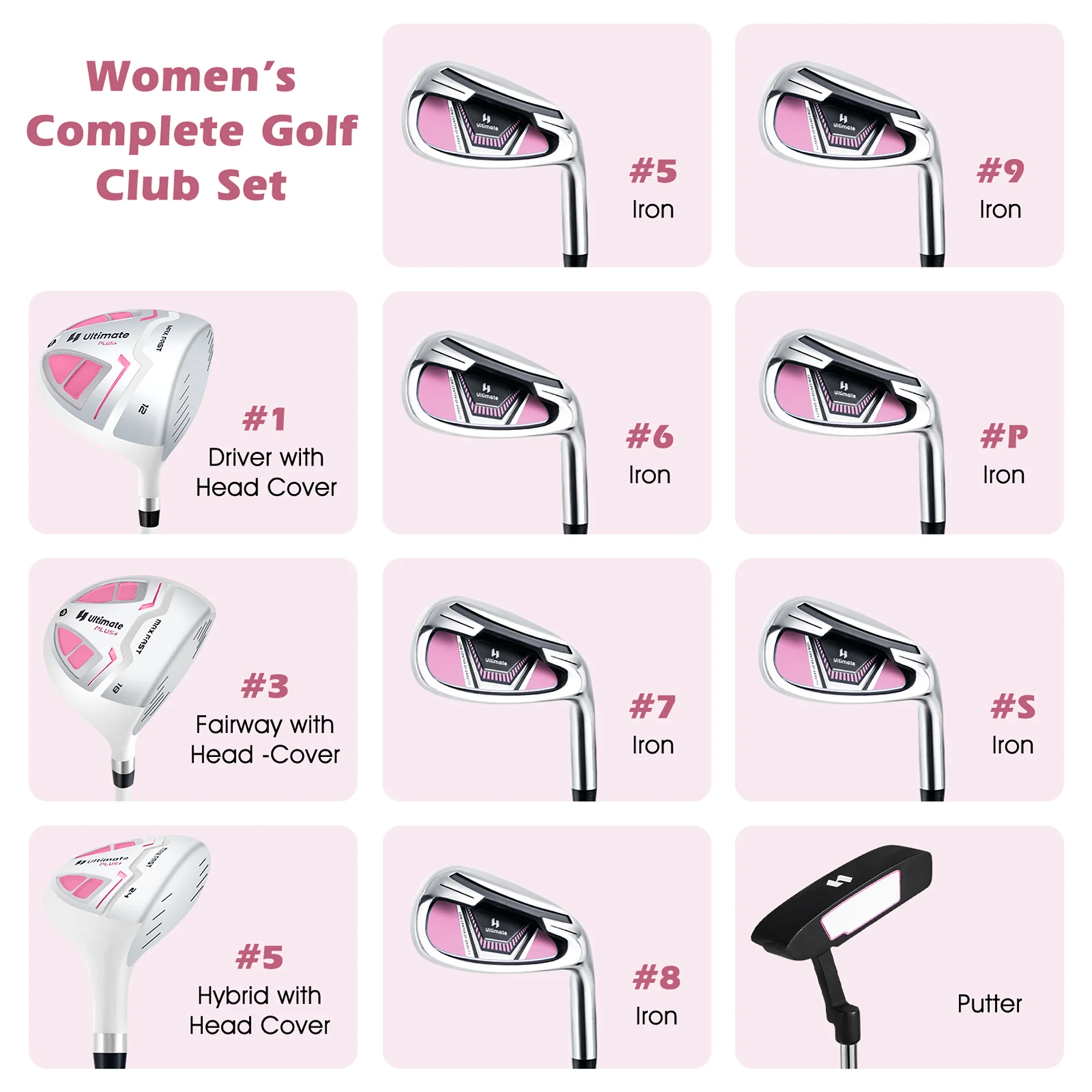 Ultimate Women��s Complete Golf Club Set Golf Club Package Set w/ Rain Hood, Right Hand Purple
