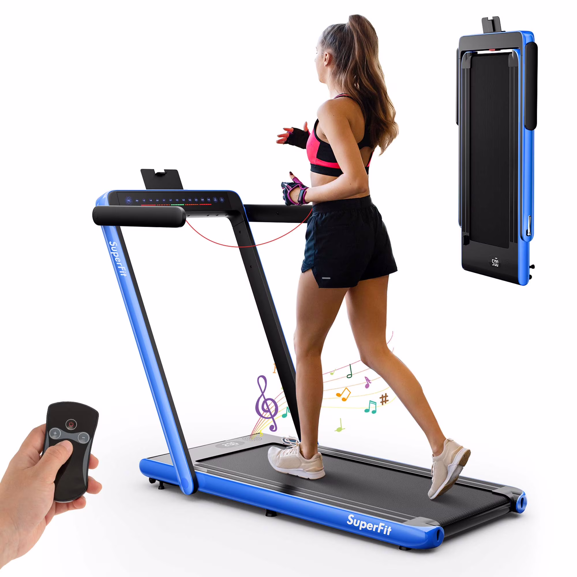 SuperFit Up To 7.5MPH 2.25HP 2 in 1 Dual Display Screen Treadmill Jogging Machine W/APP Control Silver